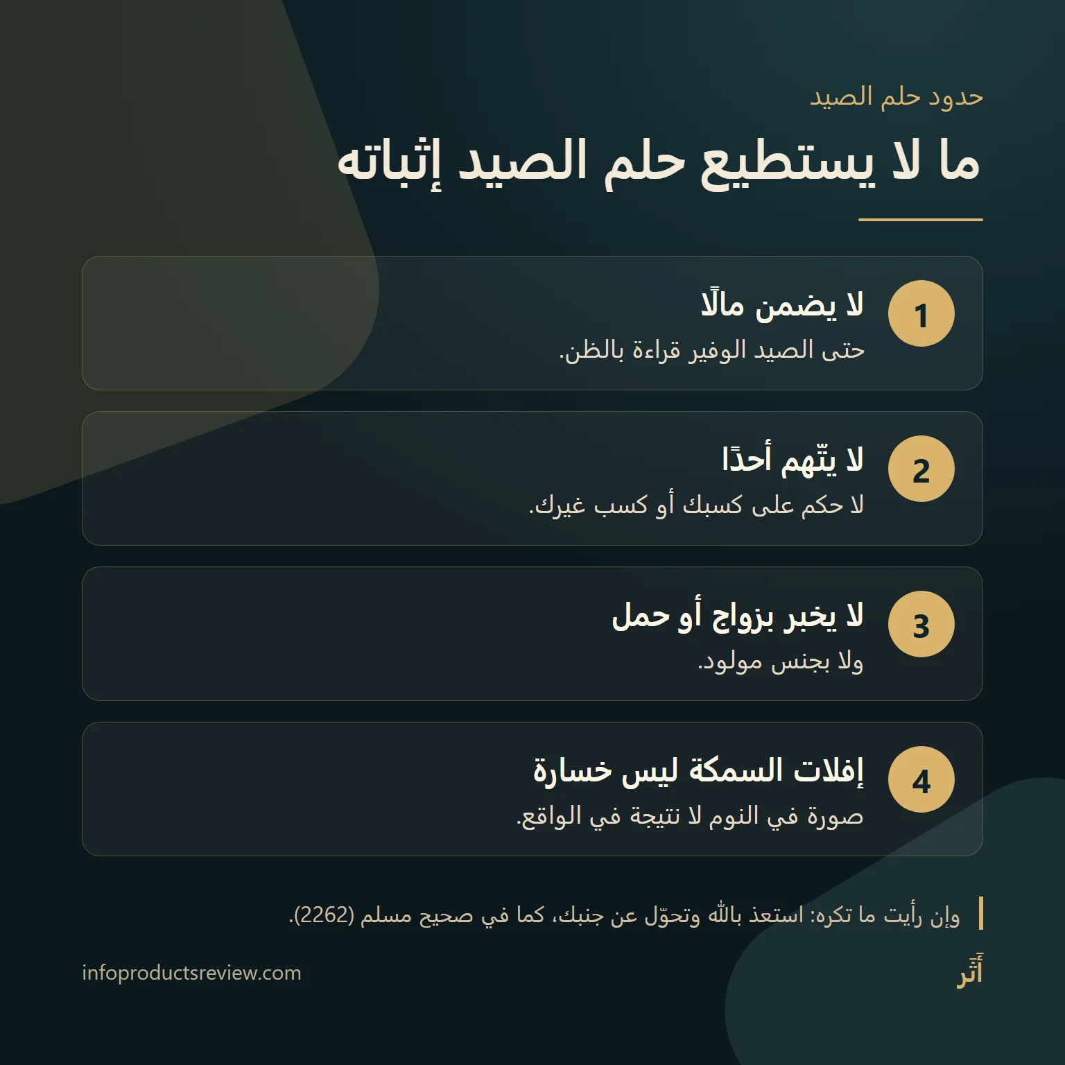 مخطط يوضح ما لا يثبته حلم صيد السمك: لا مال مضمون ولا اتهام ولا زواج ولا حمل