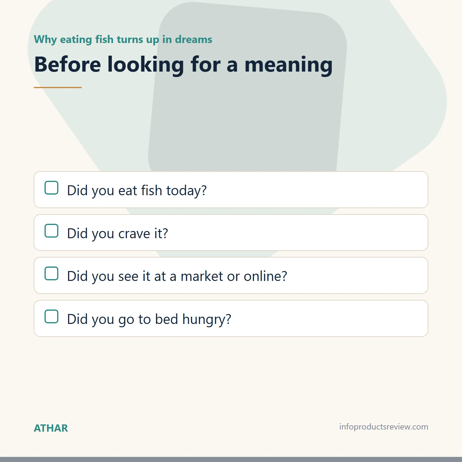 Checklist of questions about your day before looking for the meaning of an eating-fish dream