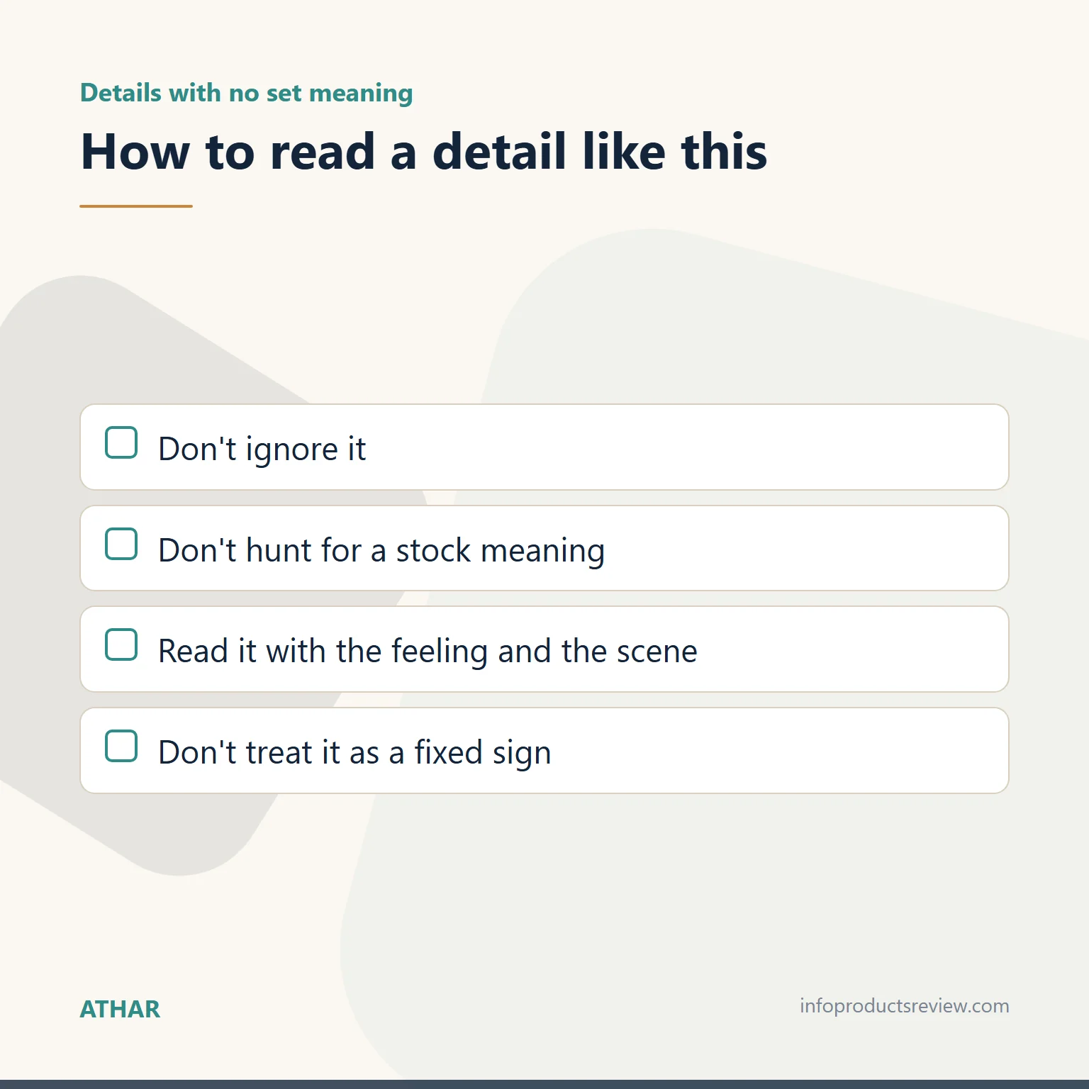 Checklist showing how to read a detail that has no set meaning