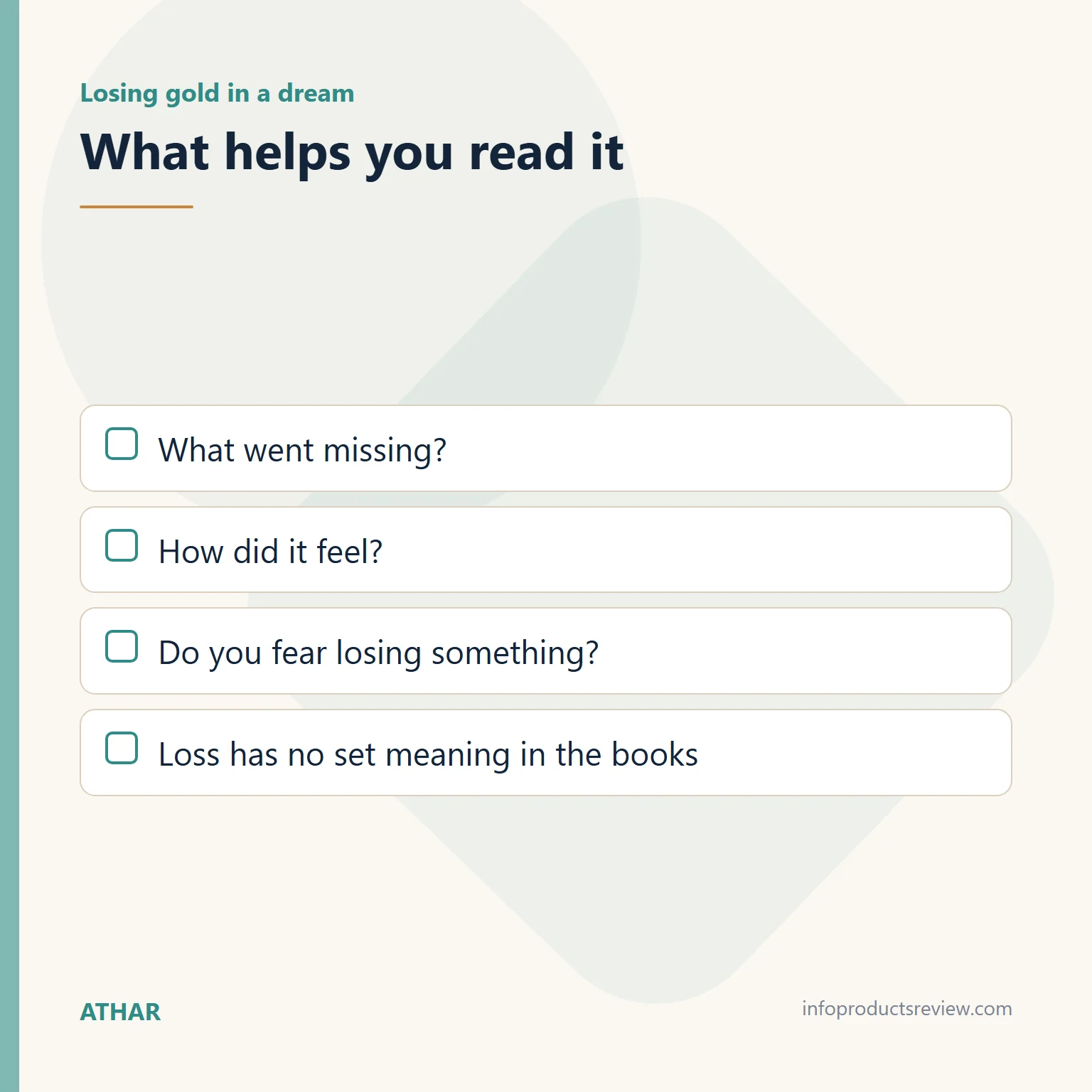 Checklist for reading a dream of lost gold in pregnancy