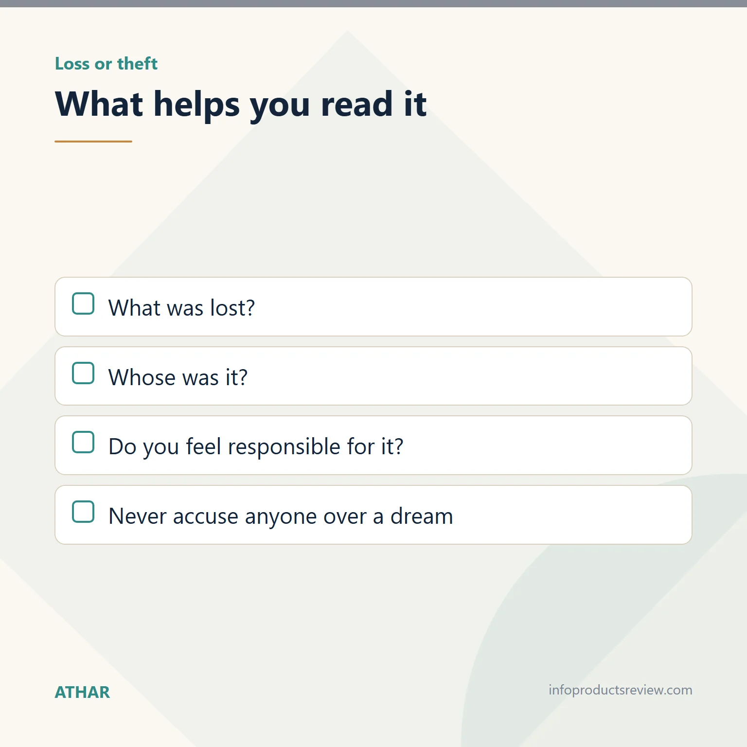 Checklist for reading a dream of lost or stolen gold