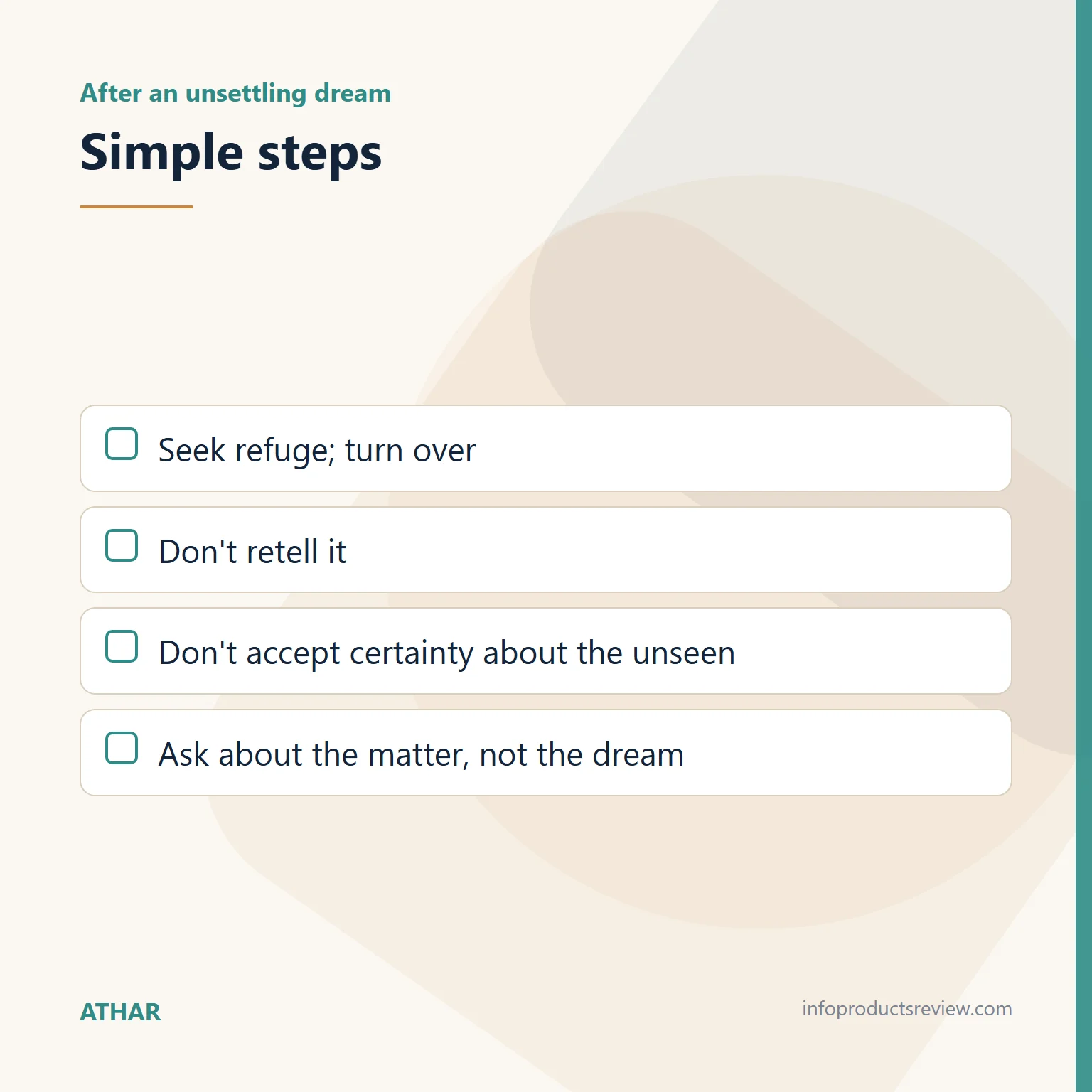 Checklist of steps after an unsettling gold dream