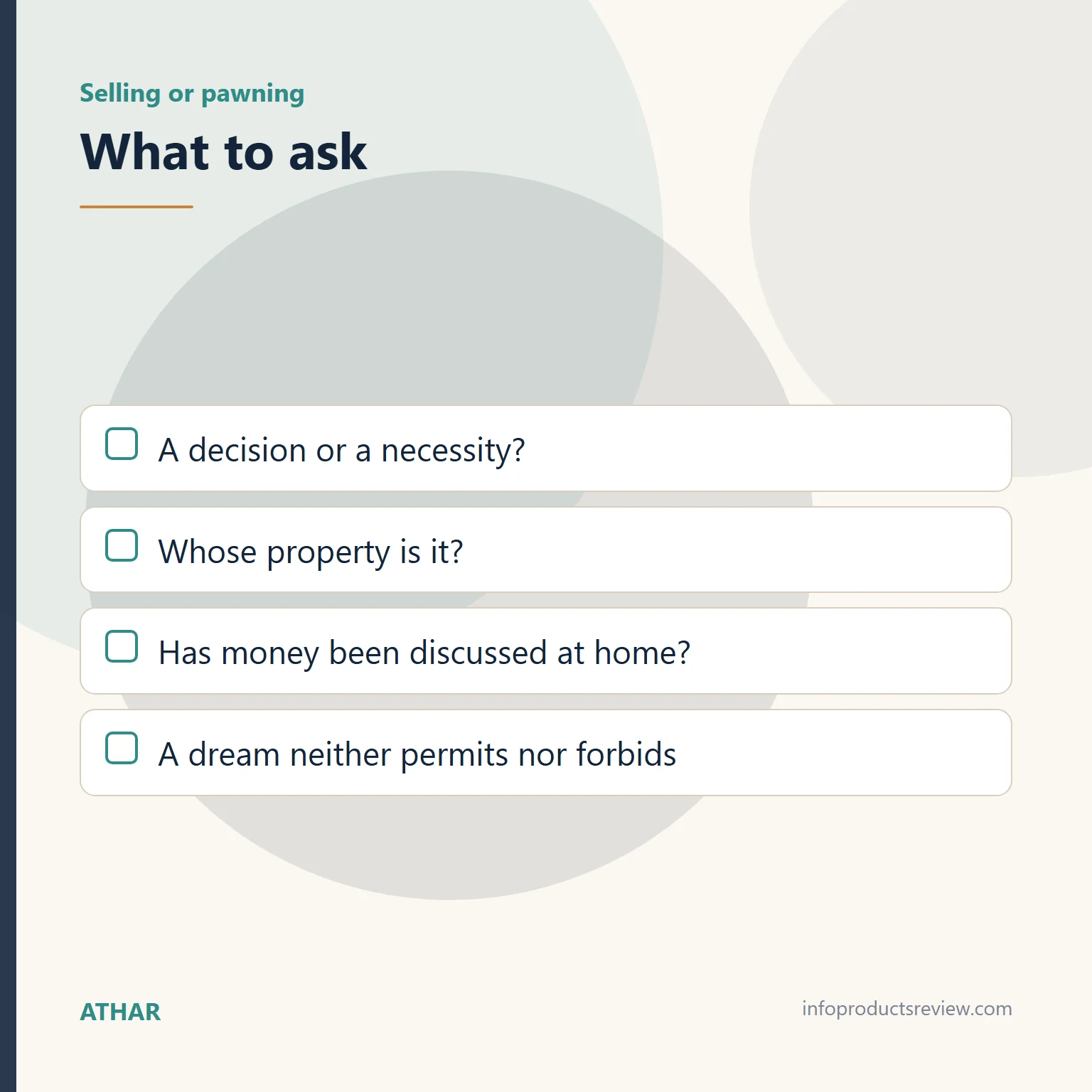 Checklist for reading a dream of selling or pawning gold