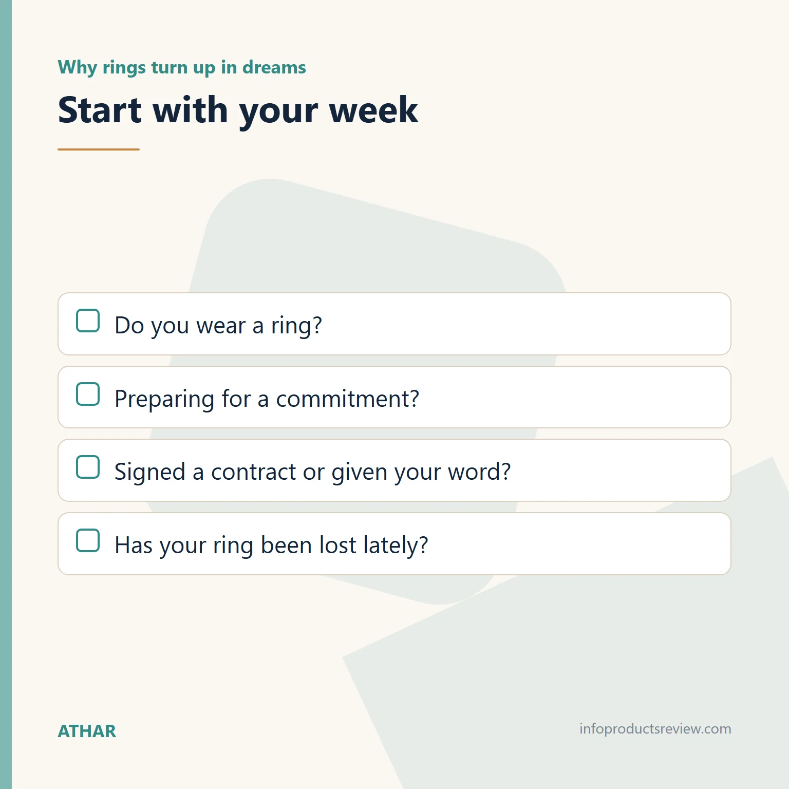A Gold Ring in a Man's Dream: Making, Stone, Sealing and What It Can't Tell You 2 Checklist of questions about your week before reading a ring dream