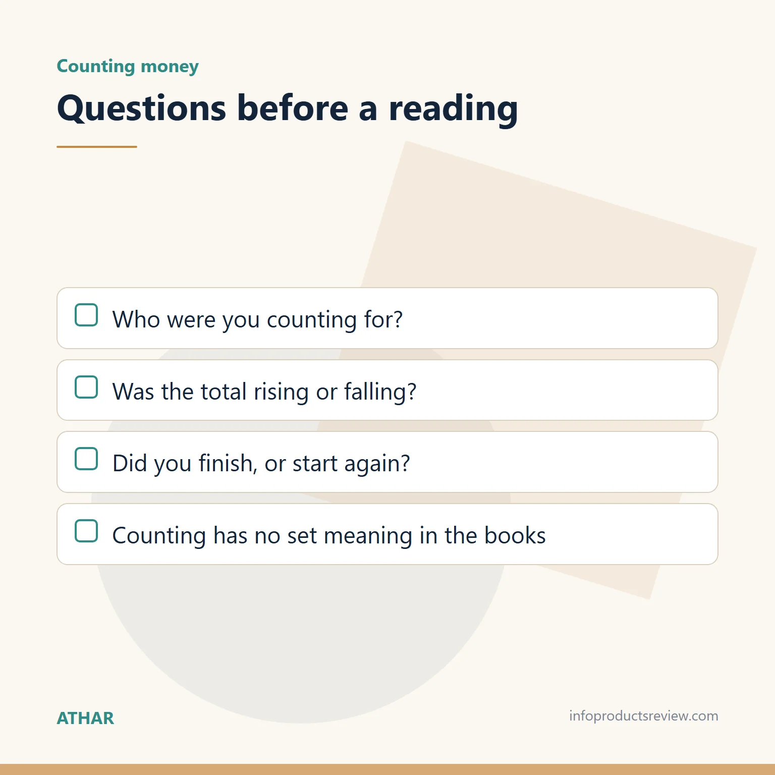 Checklist for reading a dream of counting money
