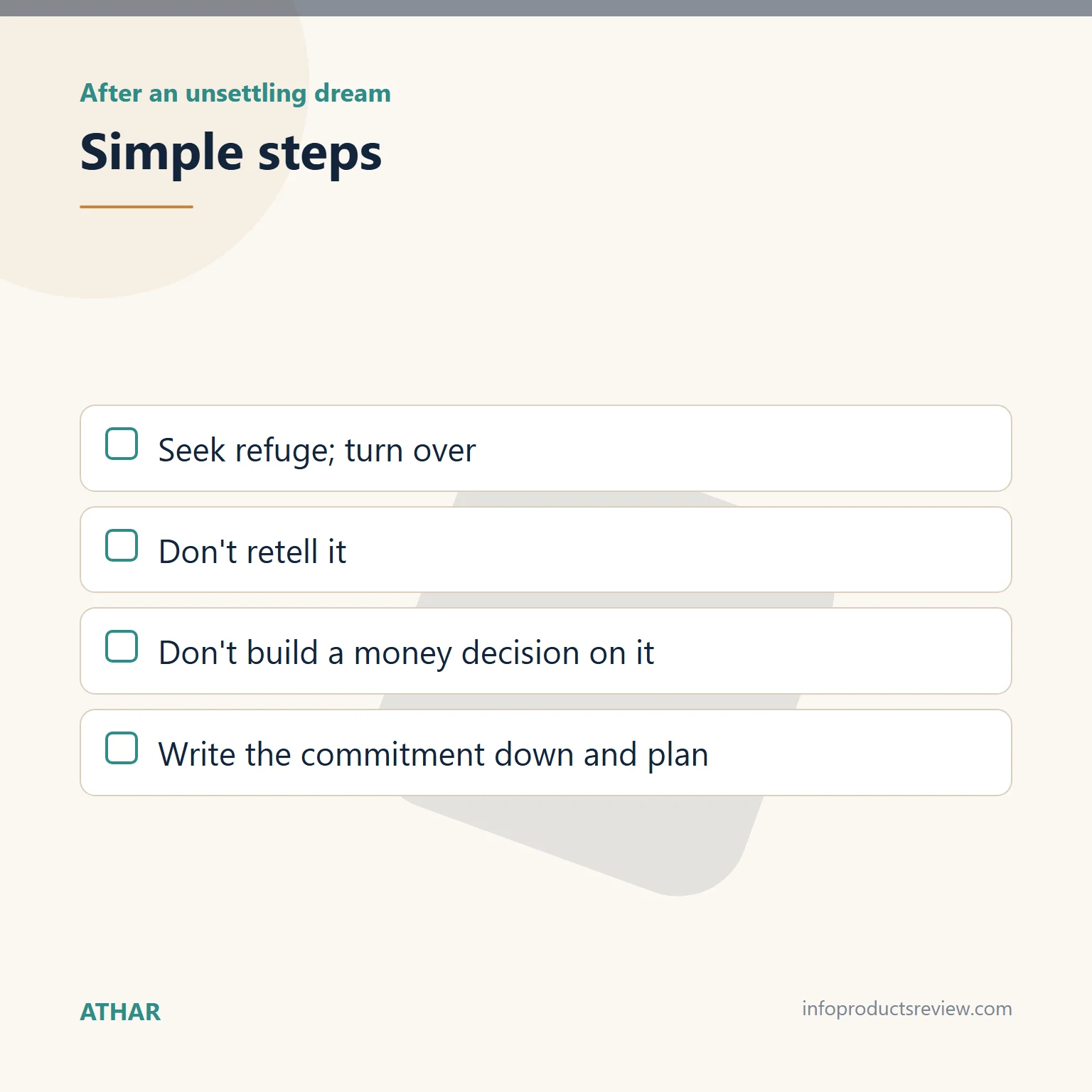Money in a Dream: Speech, Documents and Trust, Not a Promise of Wealth 13 Checklist of steps after an unsettling money dream
