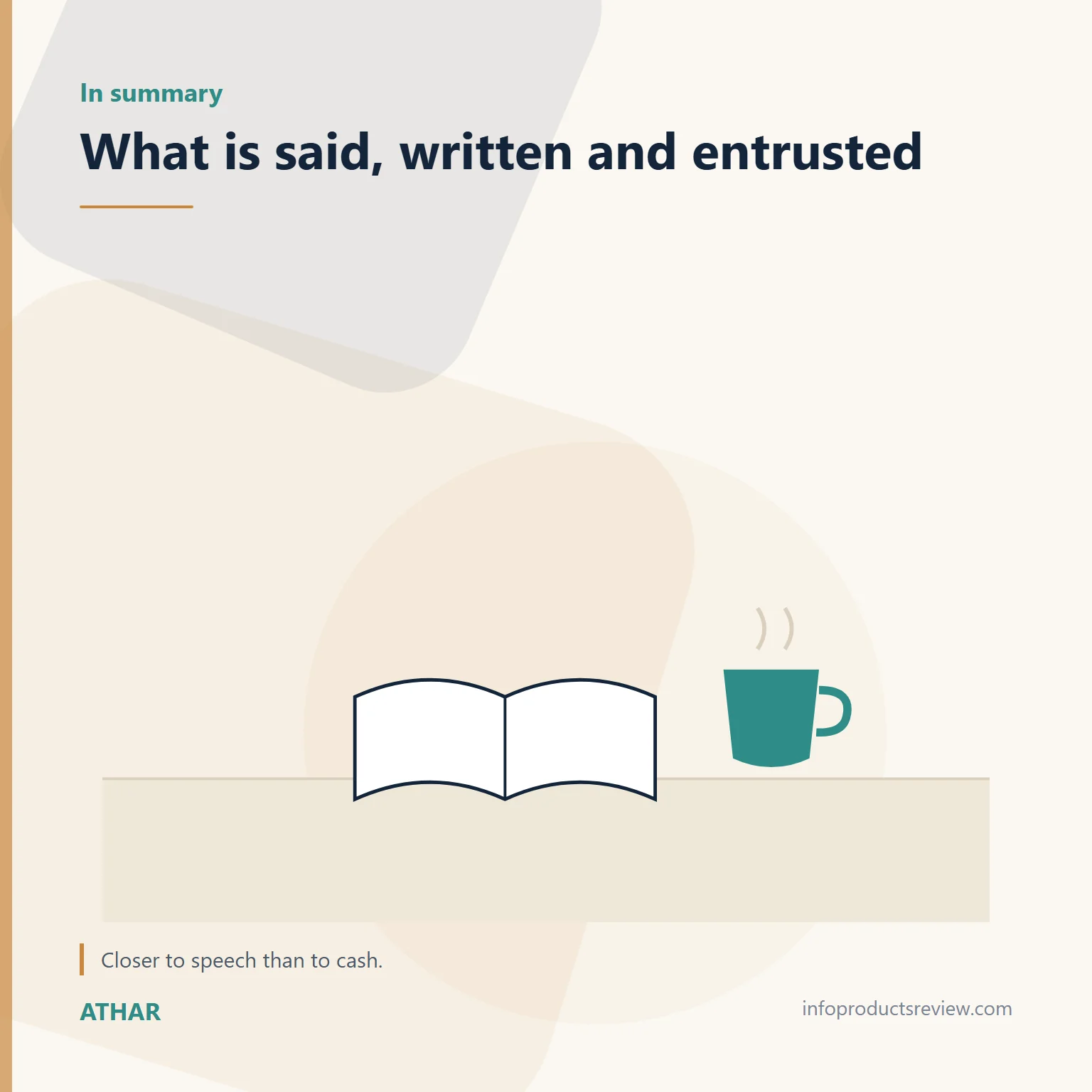 Money in a Dream: Speech, Documents and Trust, Not a Promise of Wealth 15 Quiet drawing of a book and a cup suggesting reflection