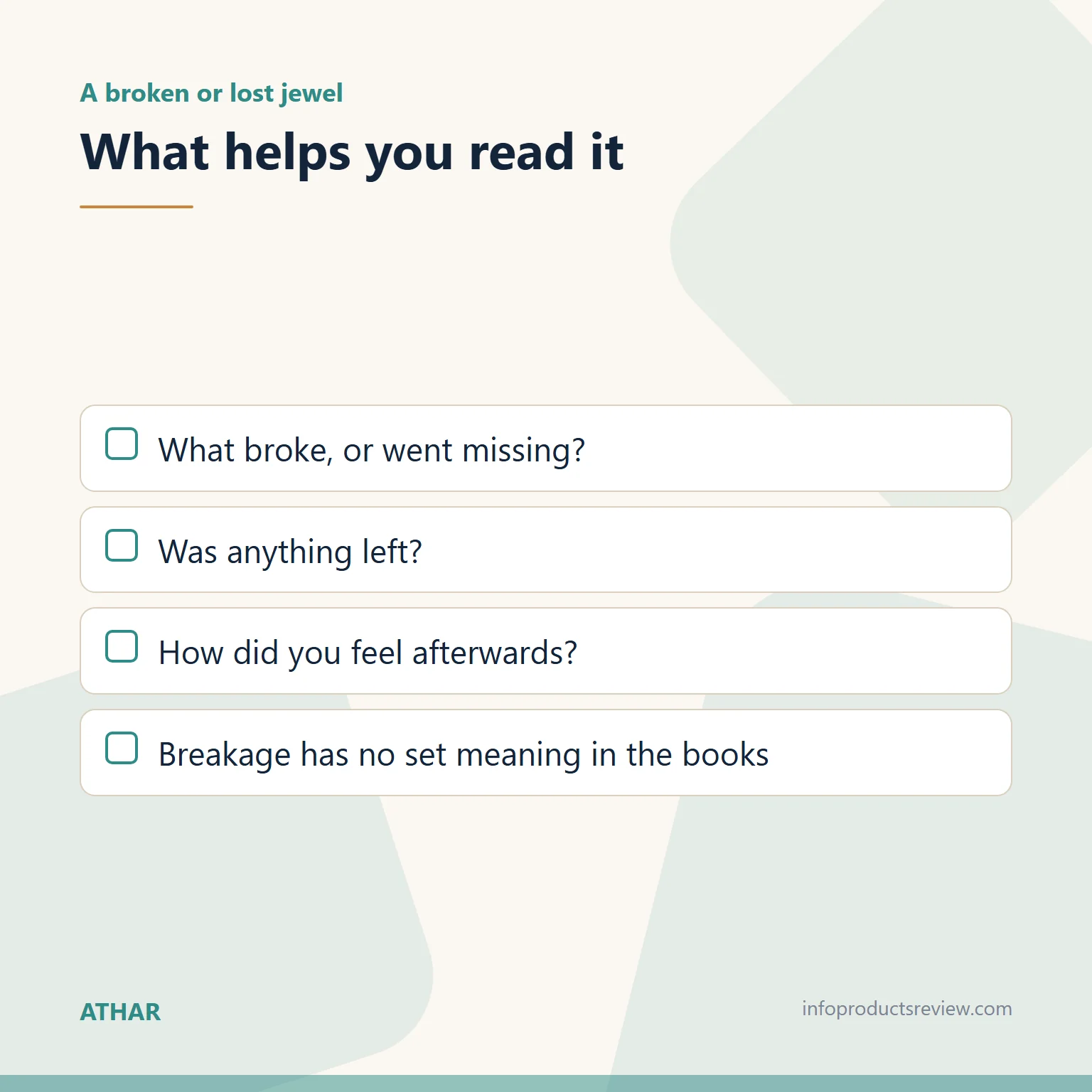Checklist for reading a dream of a broken or lost jewel