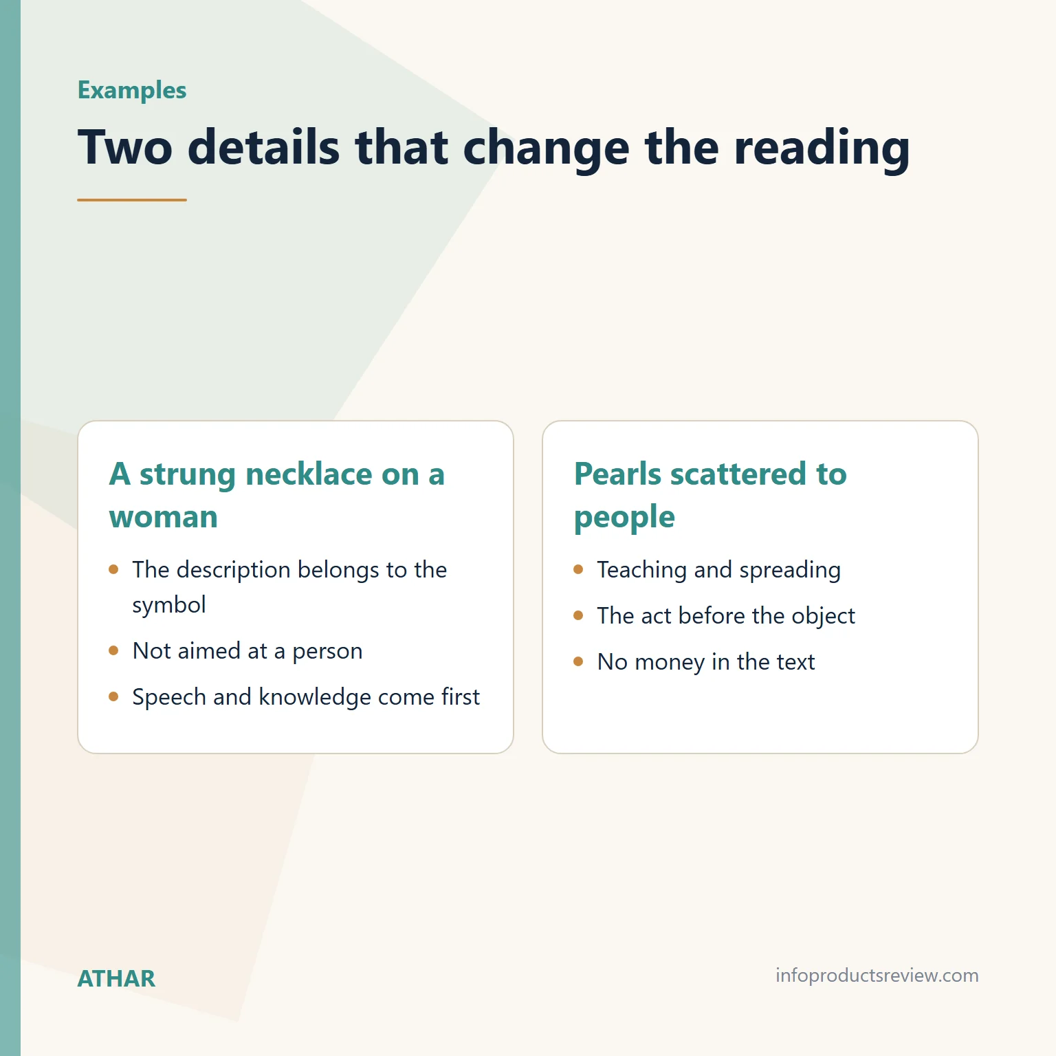 Pearls and Gems in a Dream: Speech and Knowledge, Not a Promise of Wealth 13 Comparison of two examples showing how detail changes a reading