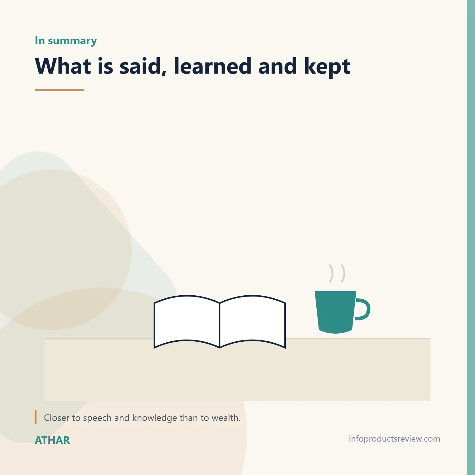 Pearls and Gems in a Dream: Speech and Knowledge, Not a Promise of Wealth 14 Quiet drawing of a book and a cup suggesting reflection