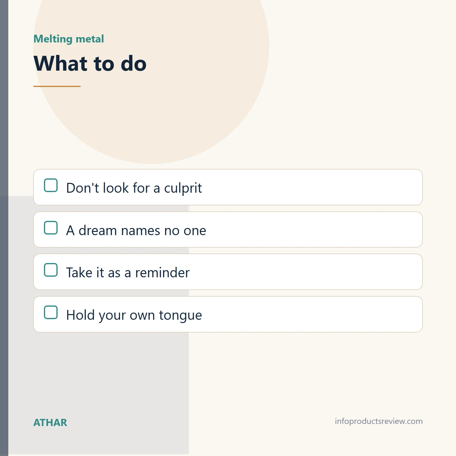 Checklist of guidance after a dream of melting metal
