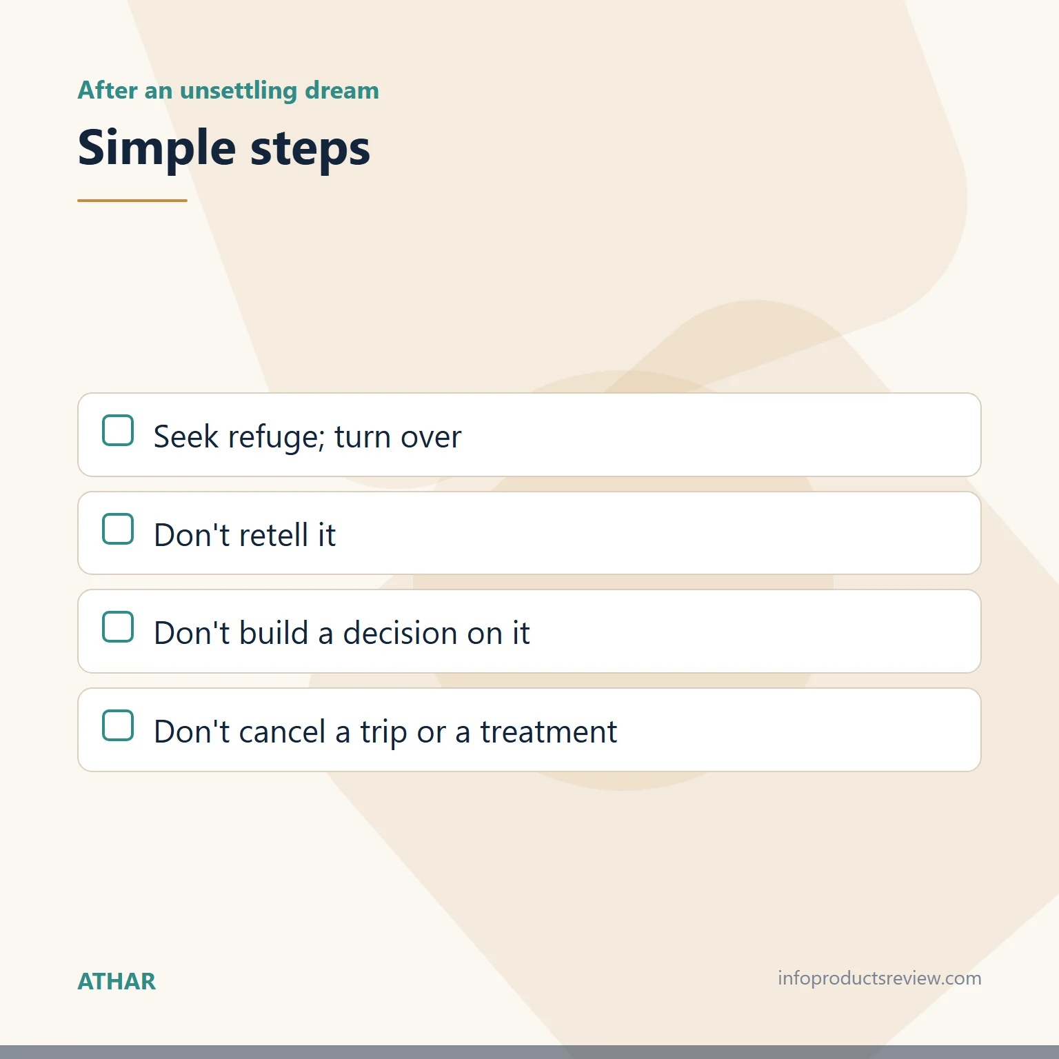 Checklist of steps after an unsettling silver dream