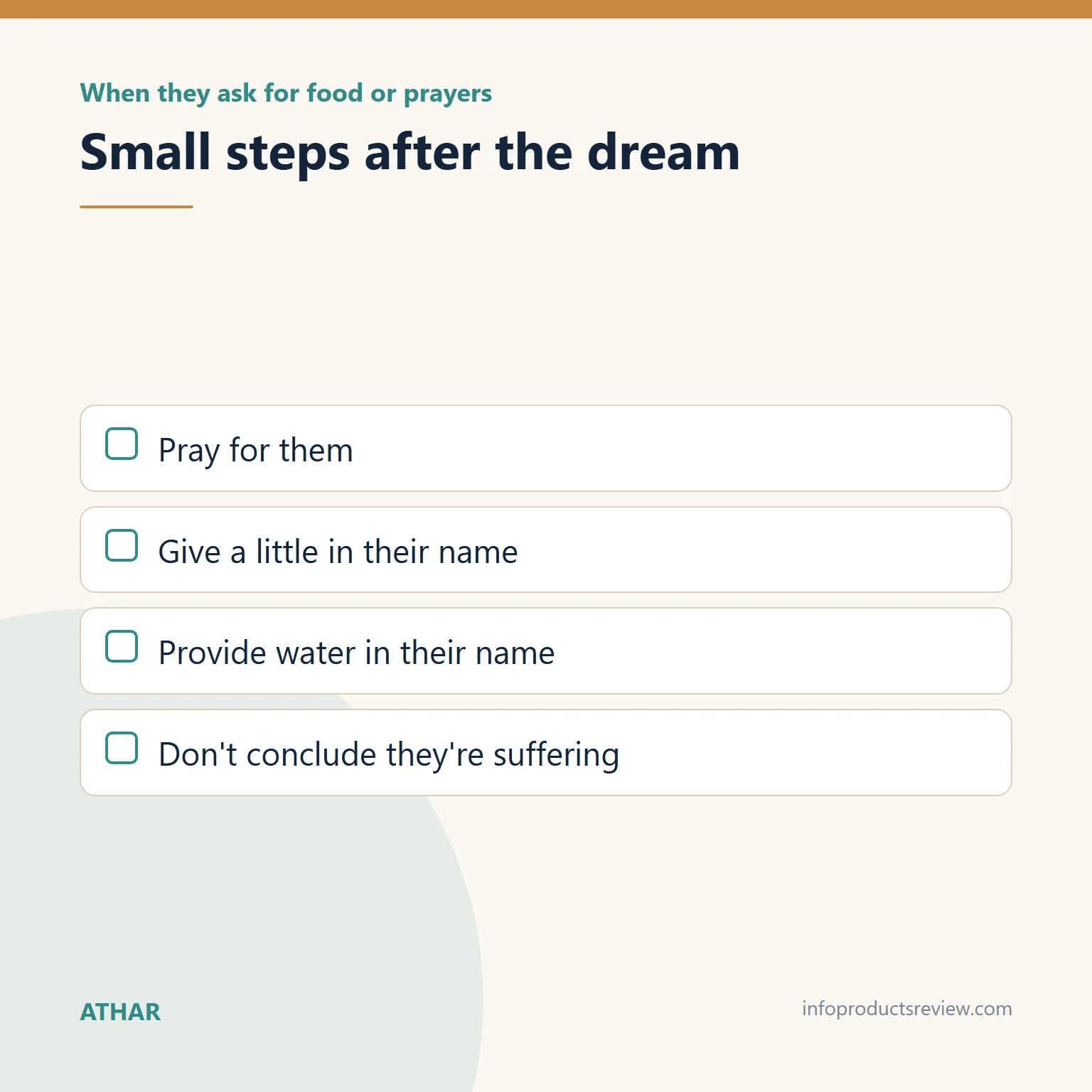 Checklist of practical steps after dreaming a dead person asks for food or prayers