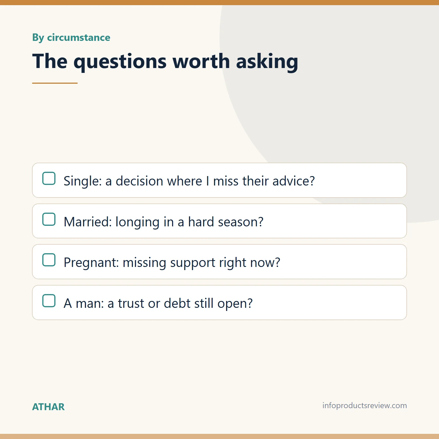 Checklist of questions worth asking about a dream of the dead, by the dreamer's circumstances