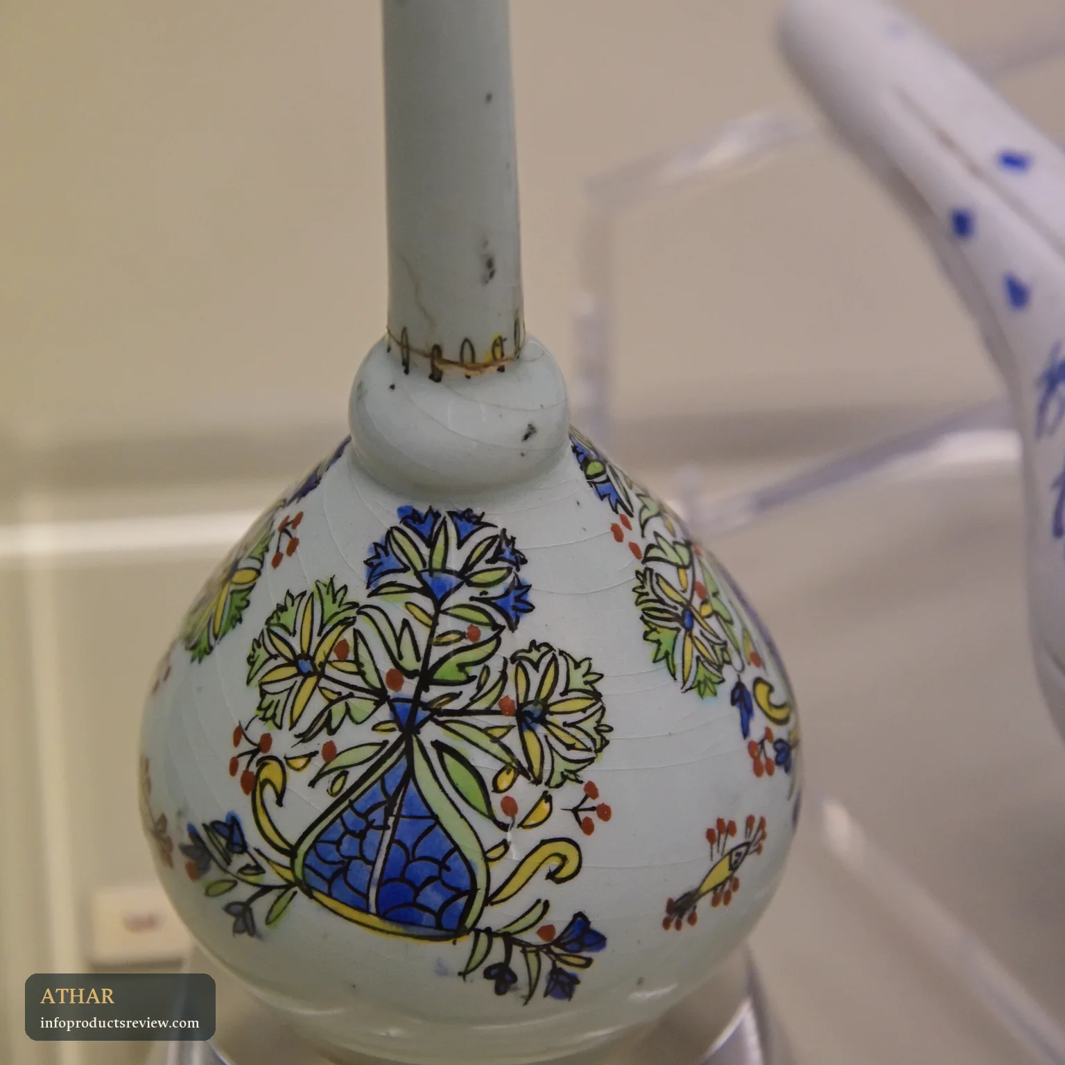 An ornamented Ottoman ceramic rosewater sprinkler pointing to the heritage of the classical sources