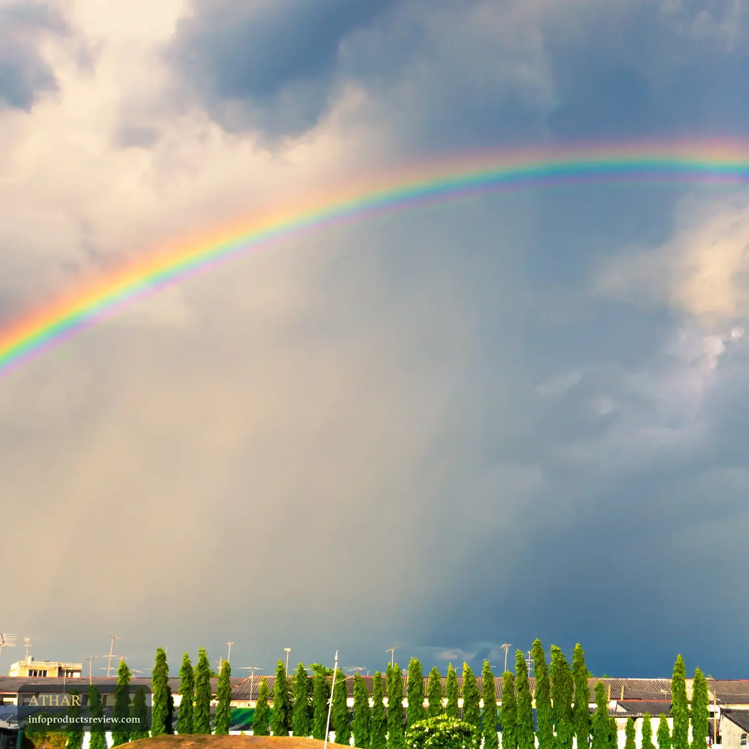 A rainbow appearing in the sky after rain