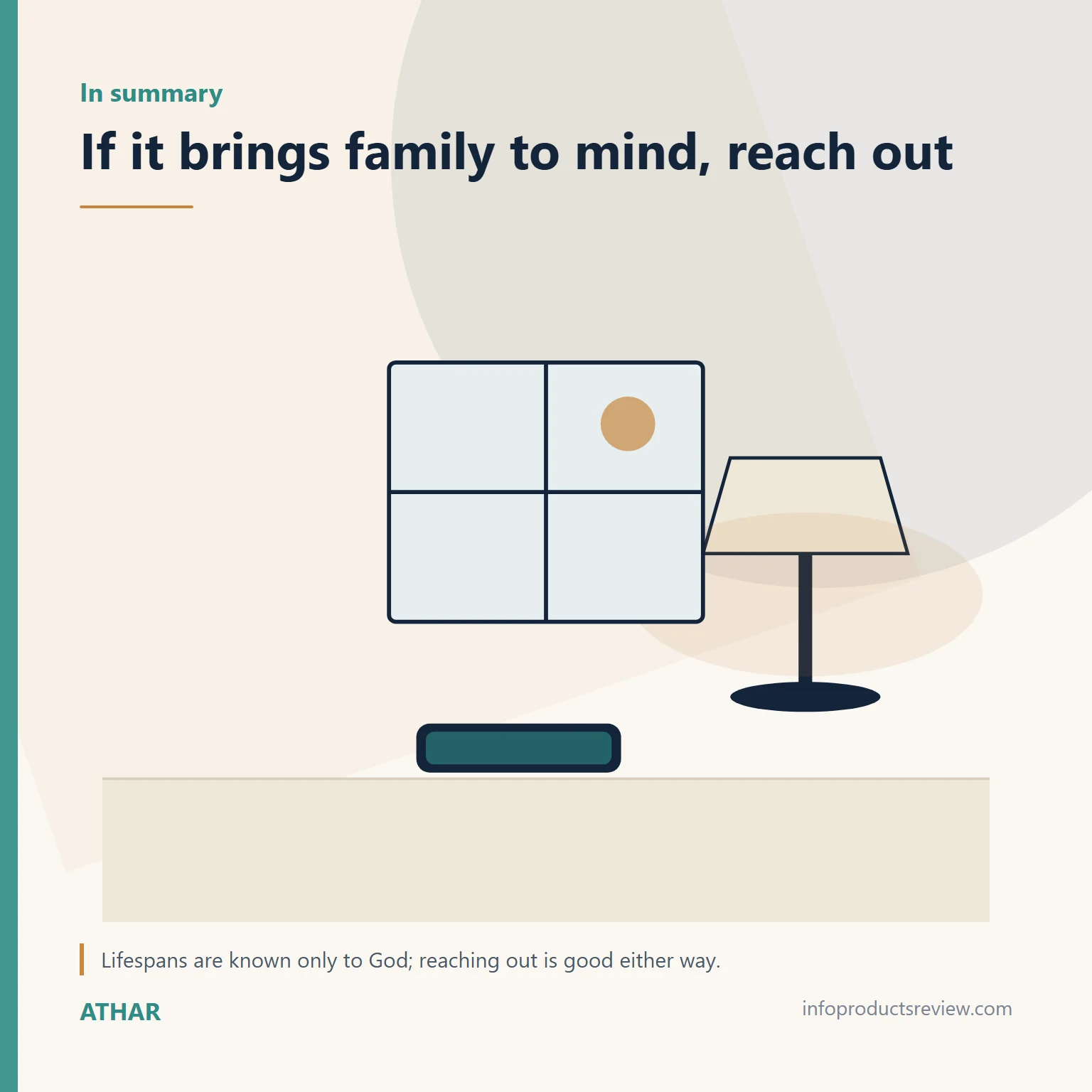 Quiet drawing of a lamp, phone and window suggesting reaching out to family