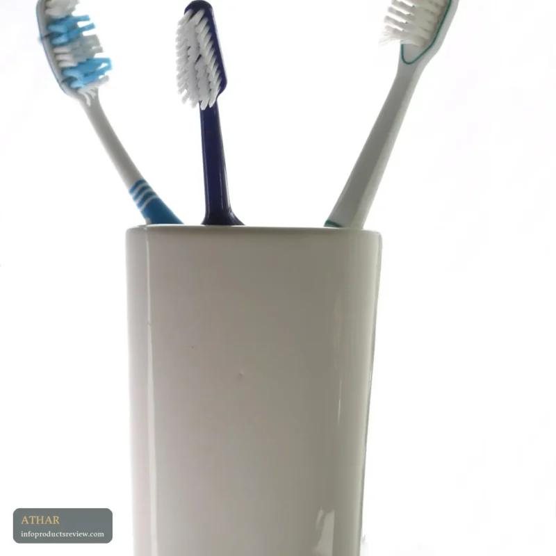 Three toothbrushes standing in one cup