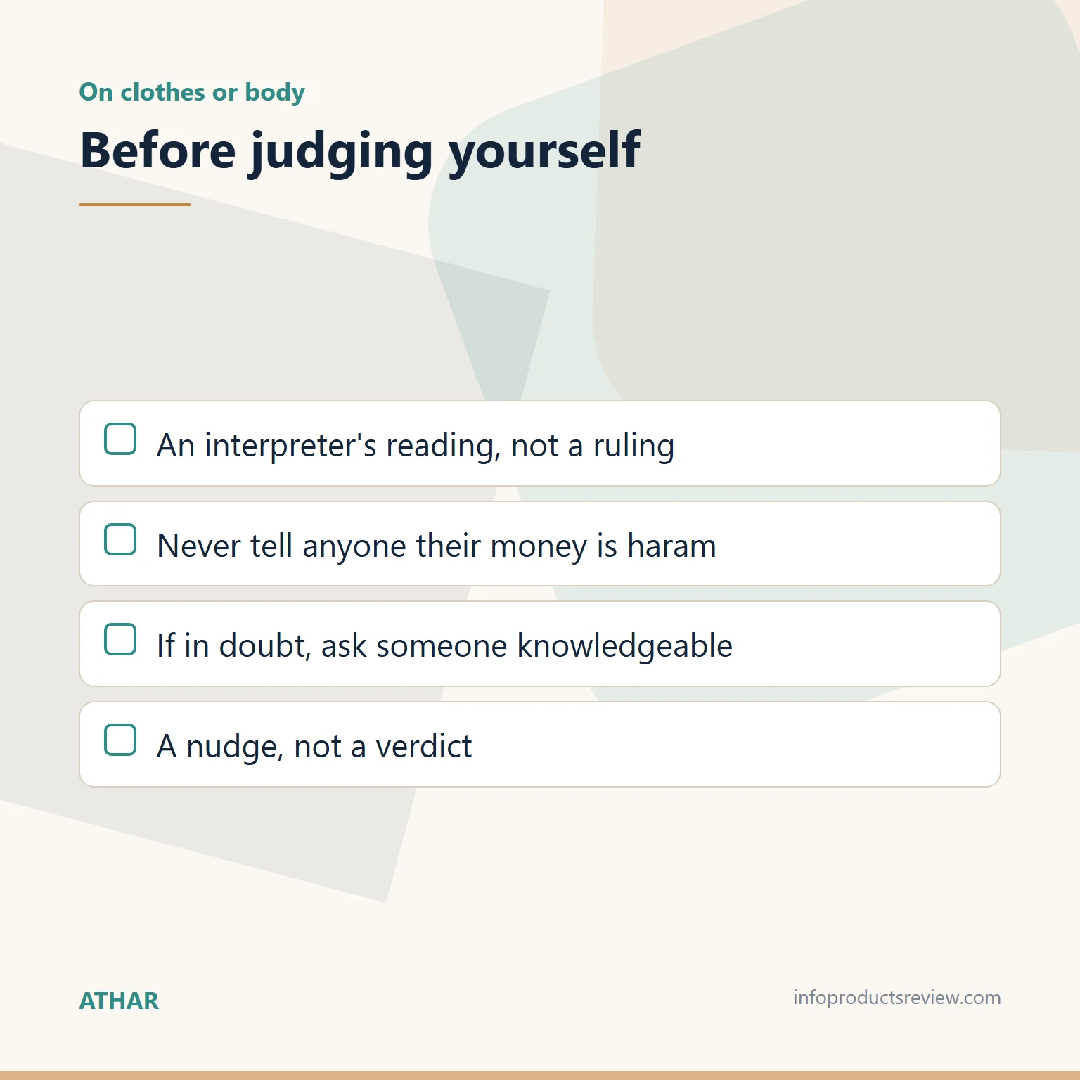 Checklist of reminders after a dream of being soiled