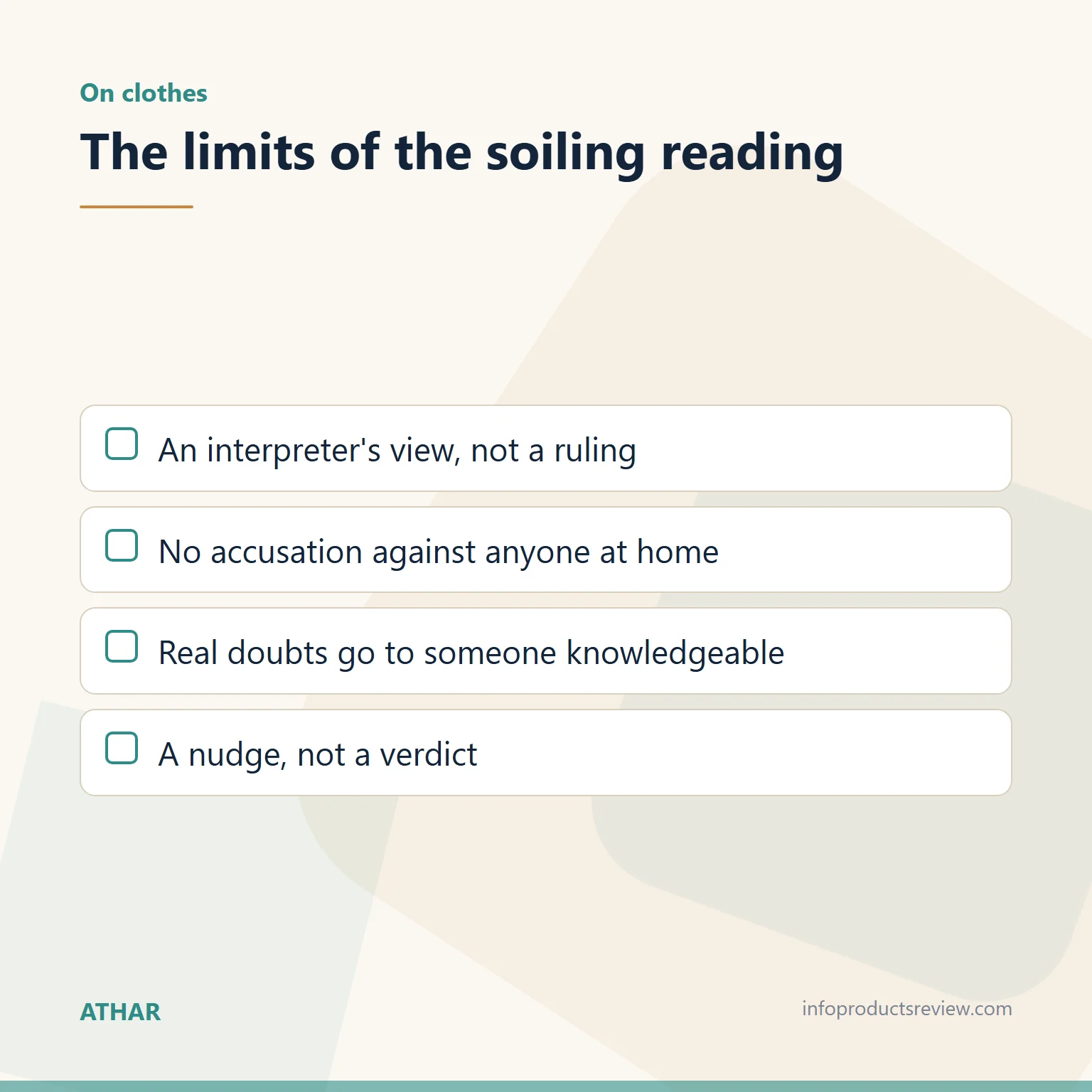 Checklist of limits on the soiling reading