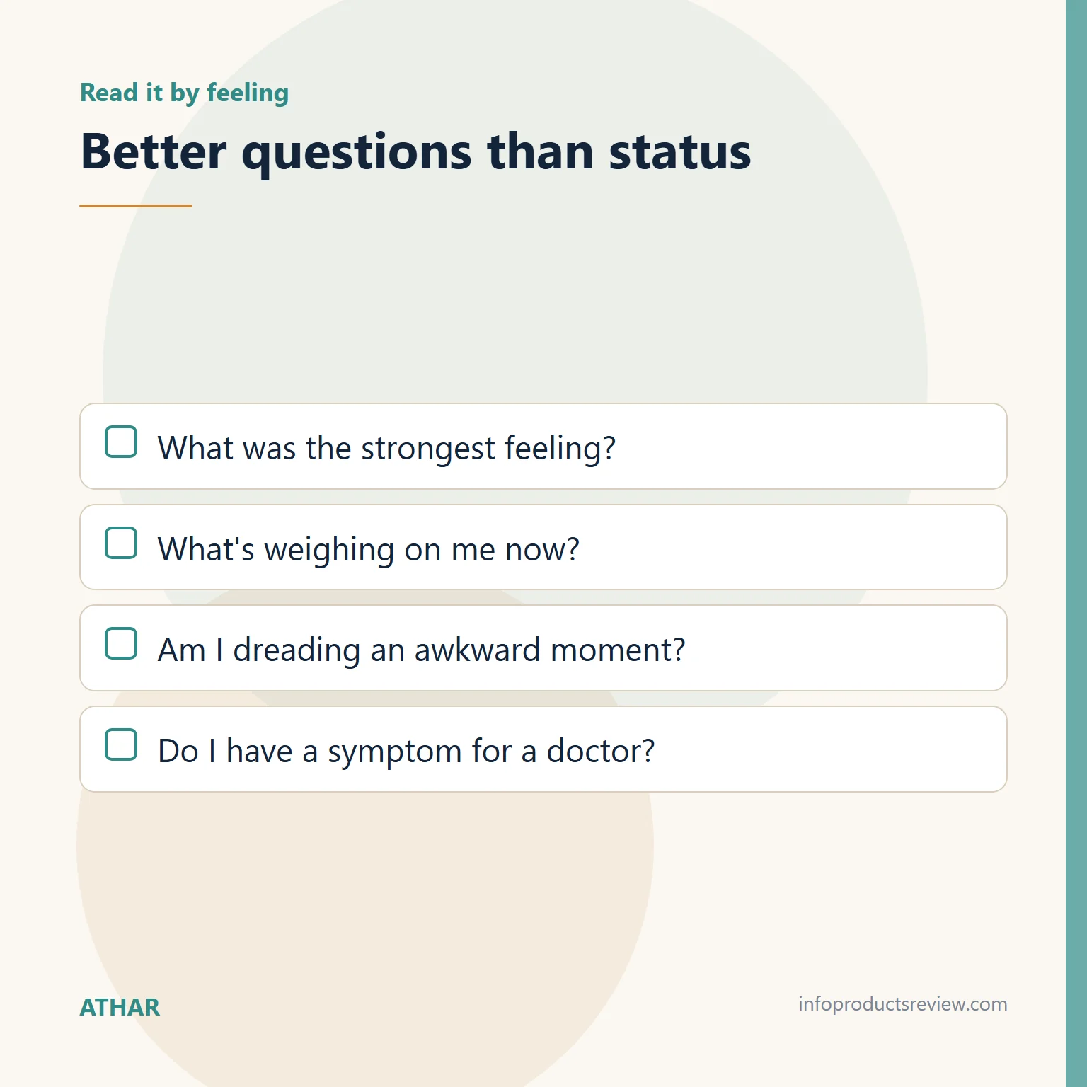 Checklist for reading the dream by feeling, not status