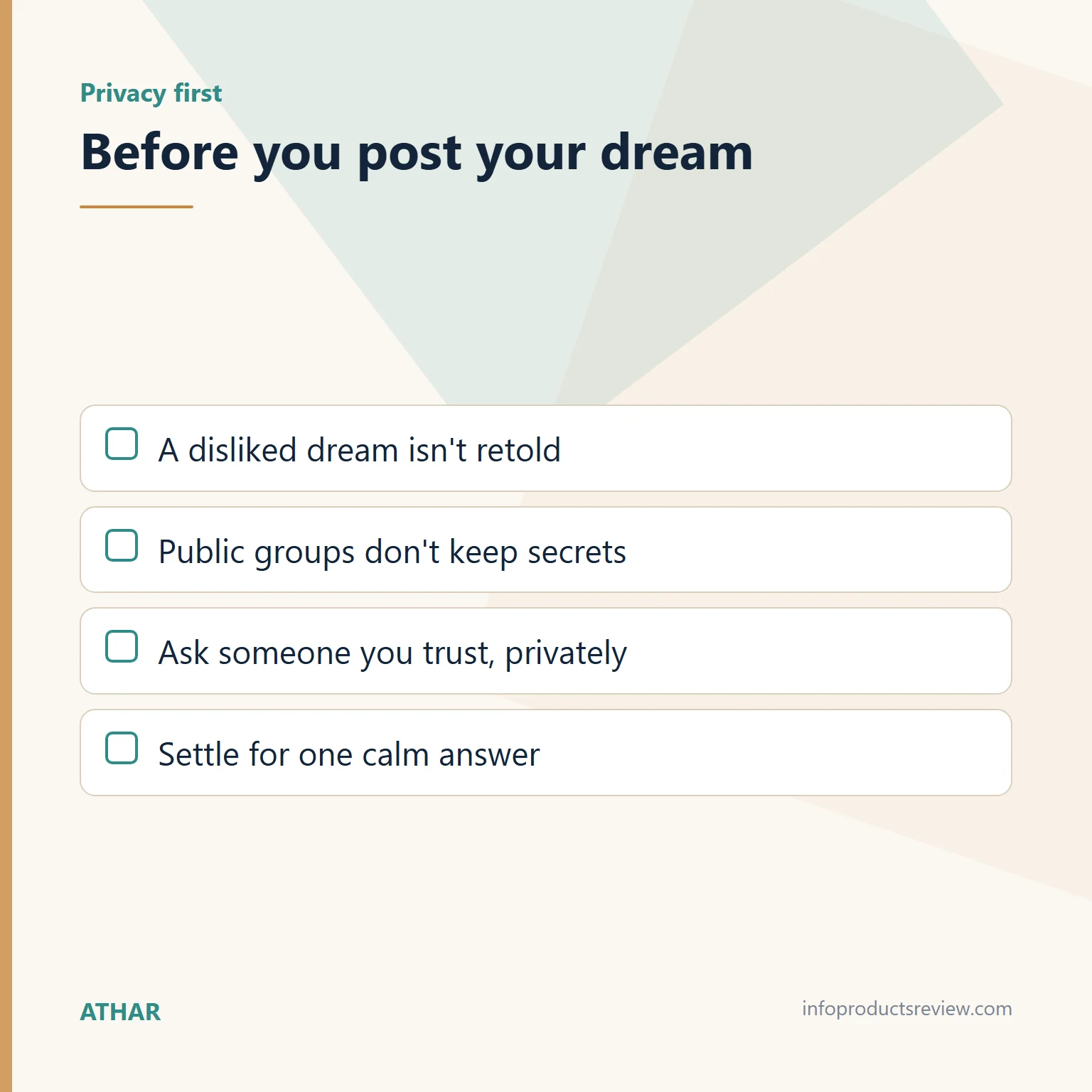 Checklist of reminders before posting an embarrassing dream