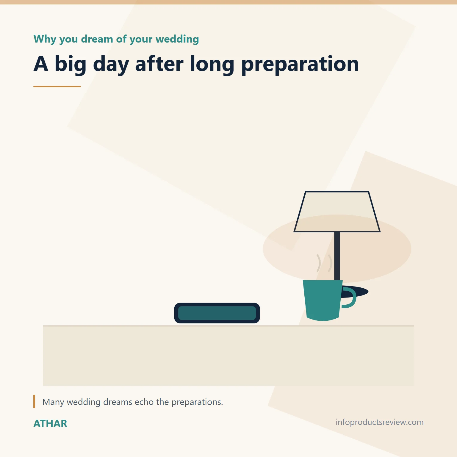 Quiet drawing of a lamp, phone and cup suggesting busy wedding preparations