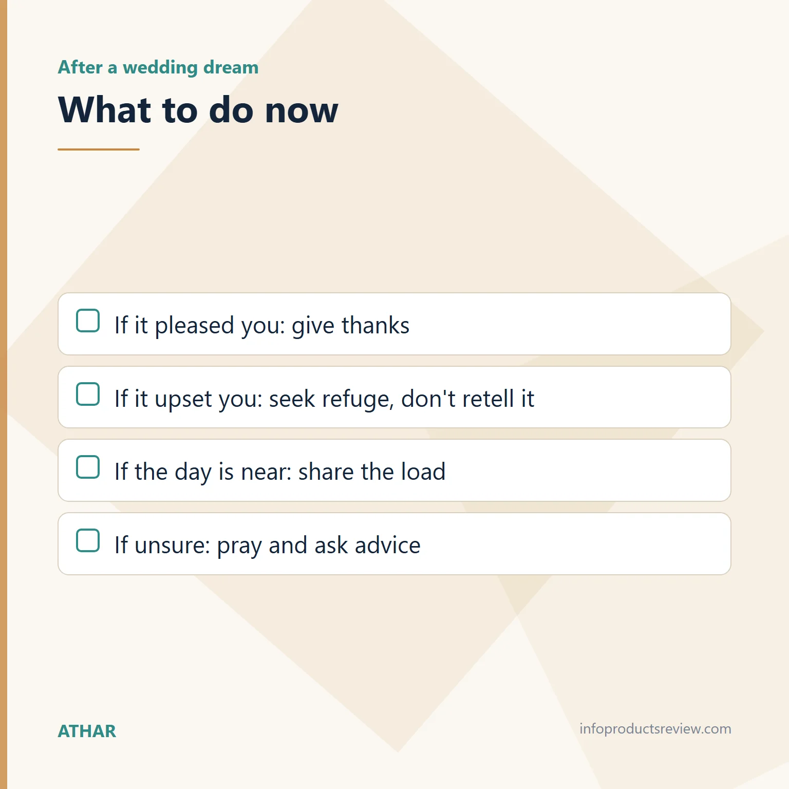 Checklist of practical steps after a wedding dream