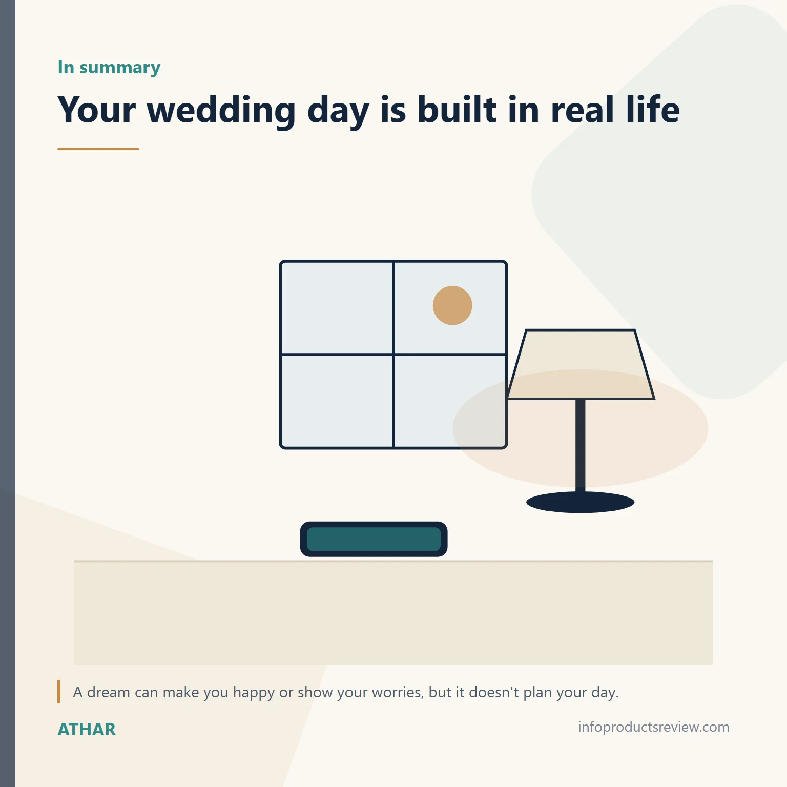 Quiet drawing of a window, lamp and phone summing up the limits of a wedding dream
