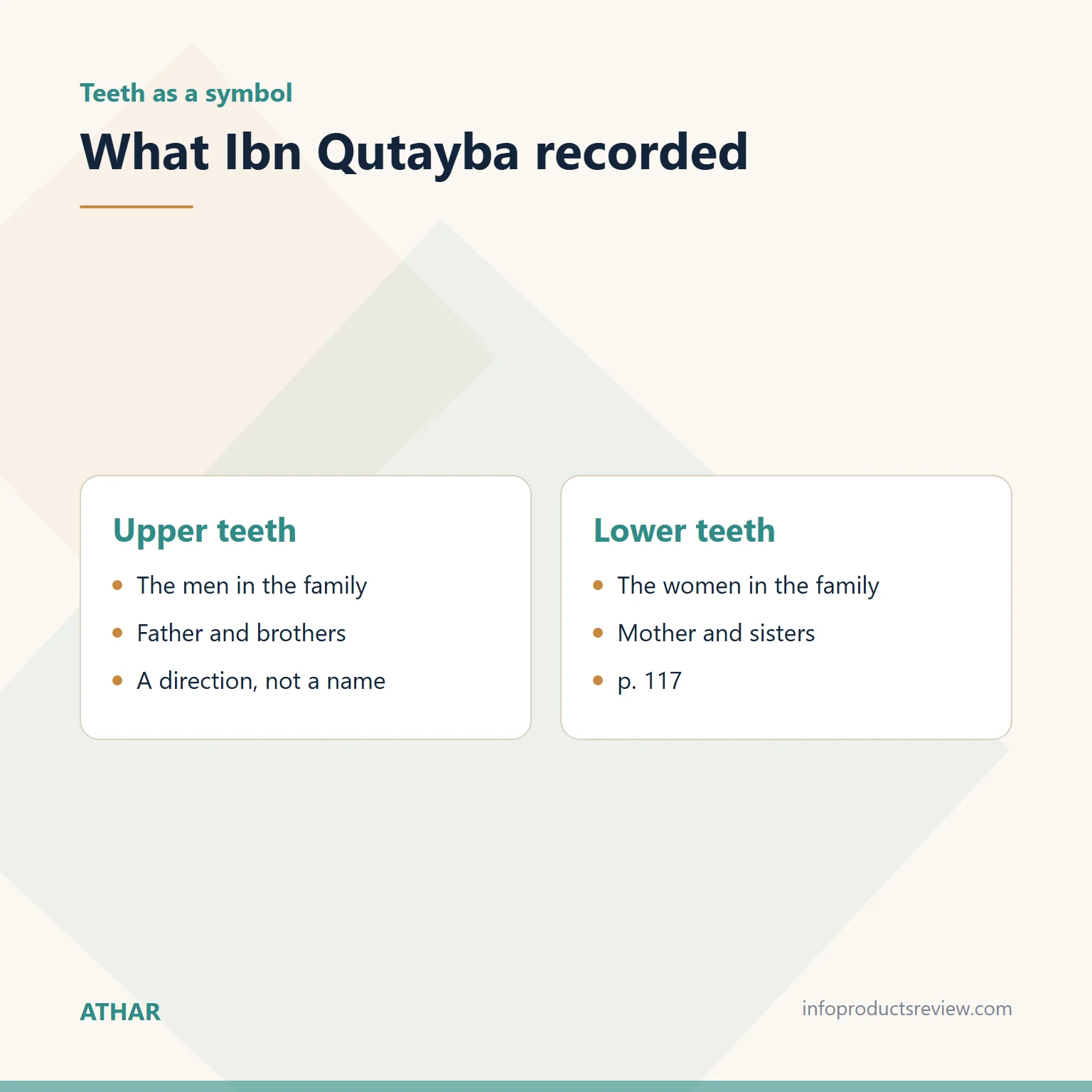 Comparison of upper and lower teeth in Ibn Qutayba