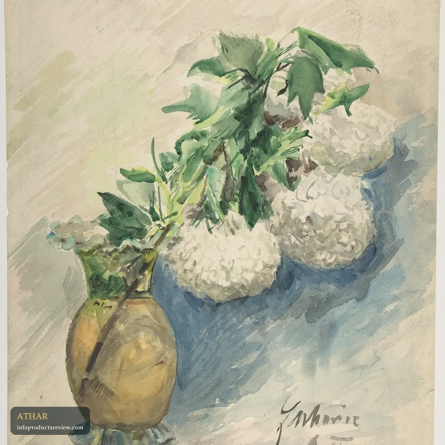 A watercolour of white flowers in a vase