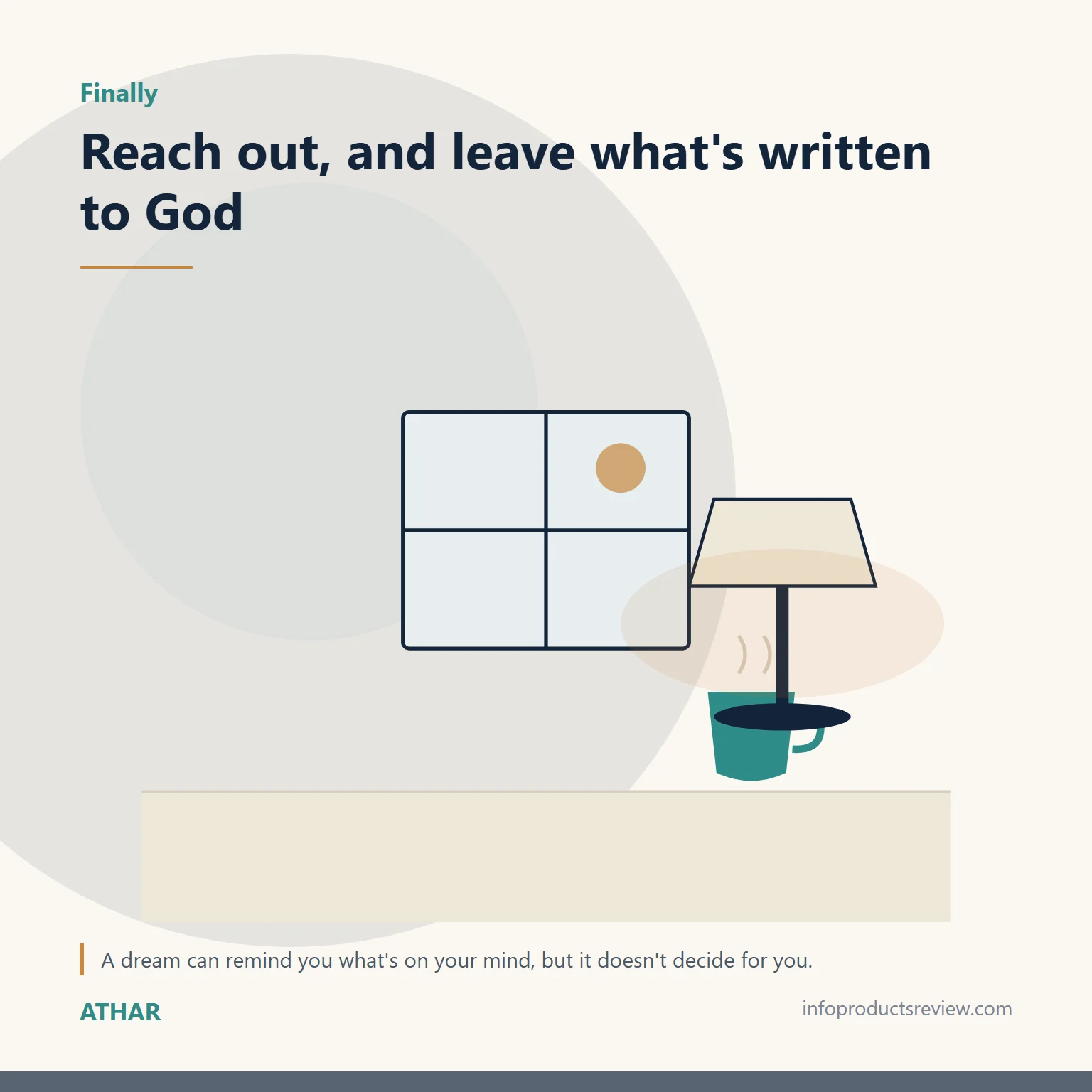 Quiet drawing of a window, cup and lamp summing up calm after the dream