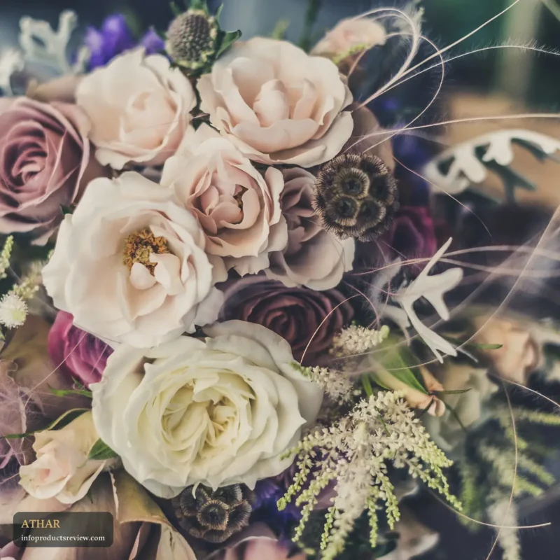 A bouquet of roses in soft, muted colours