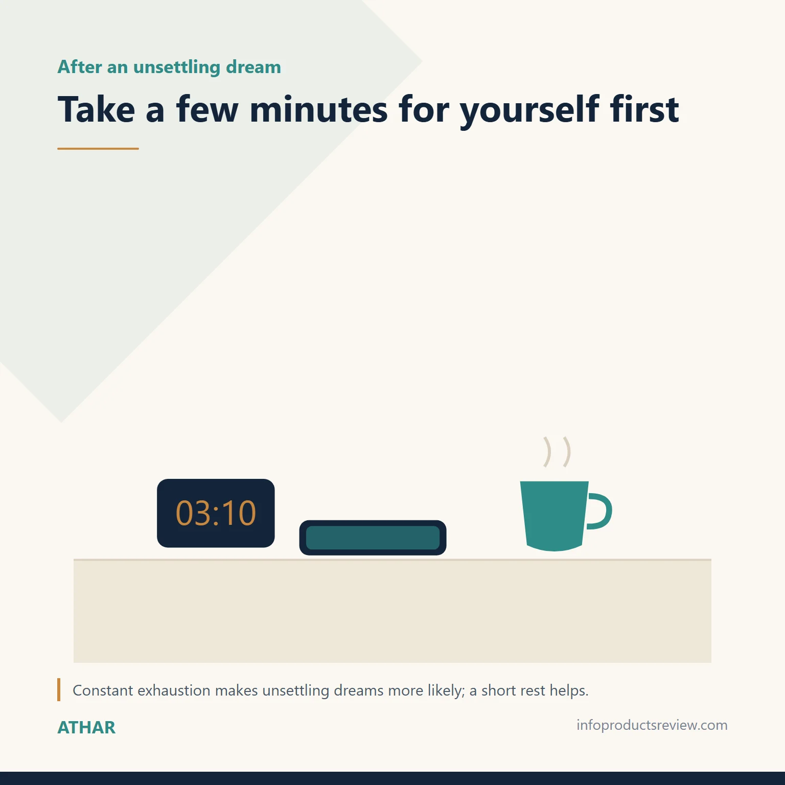 Quiet drawing of a clock, a face-down phone and a cup for taking a short rest after a dream