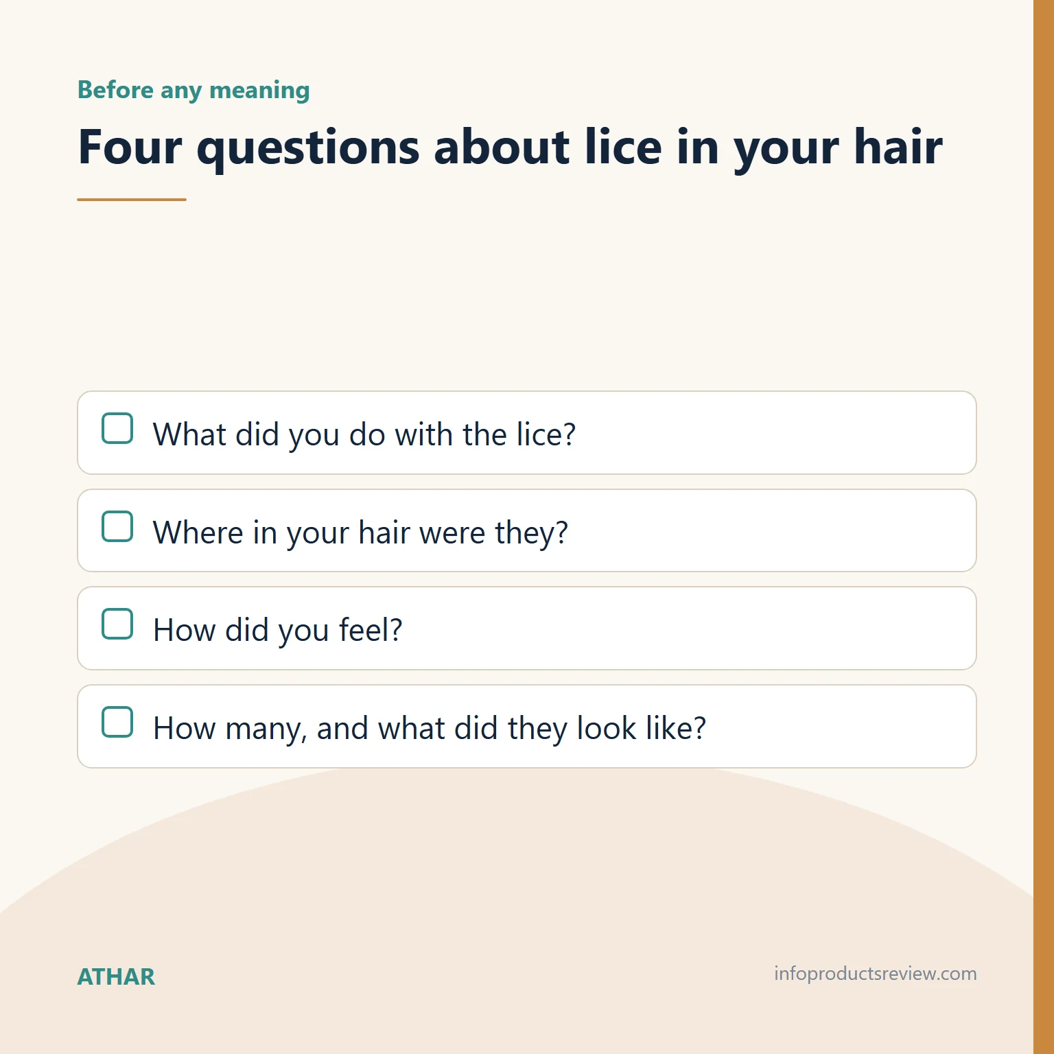 Checklist of four questions ordering the details of a lice-in-the-hair dream by importance