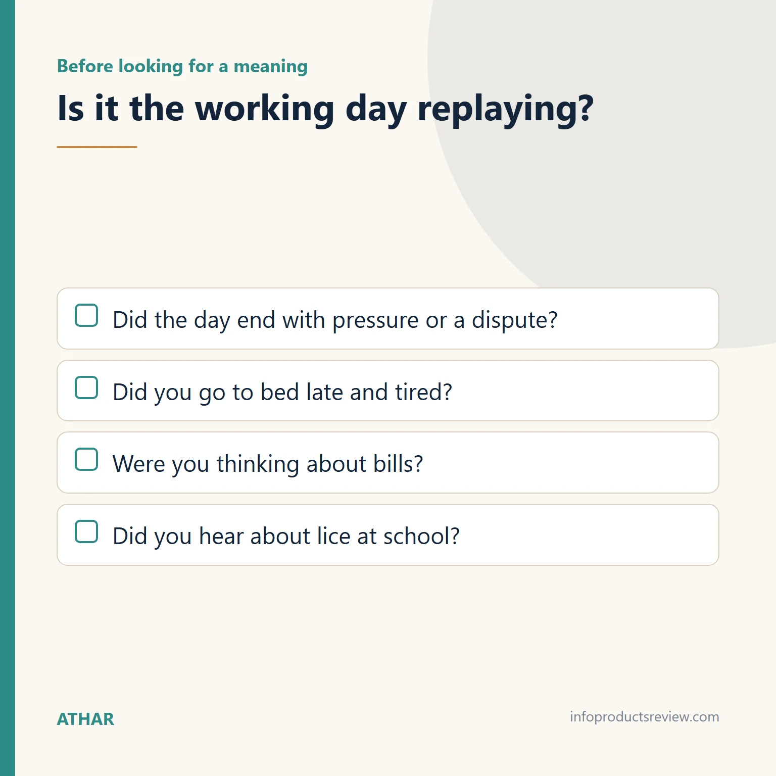 Checklist for a man to tell whether the dream replays his working day