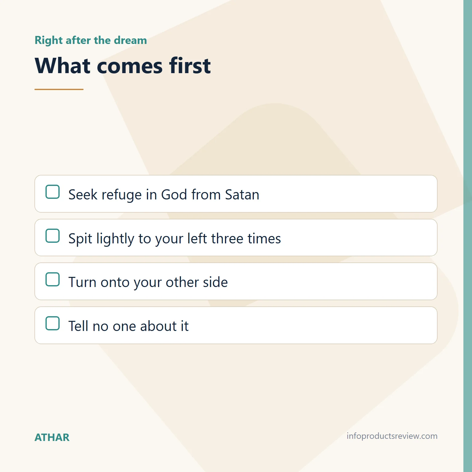 Checklist of the practical guidance after a distressing dream
