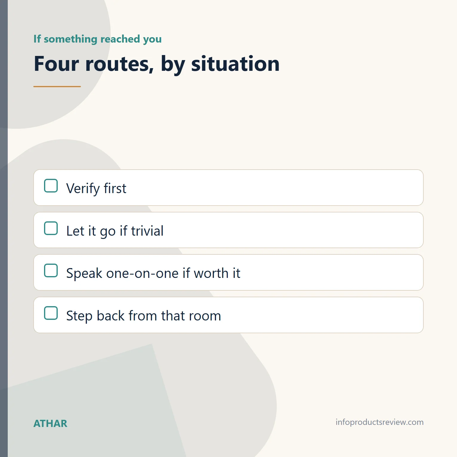 Checklist of ways to handle talk that reached you