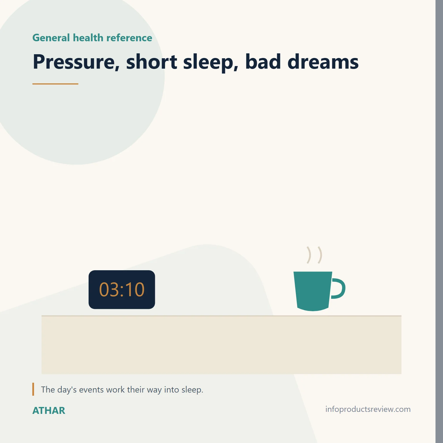 Quiet drawing of a clock and a cup pointing to daily pressure and sleep