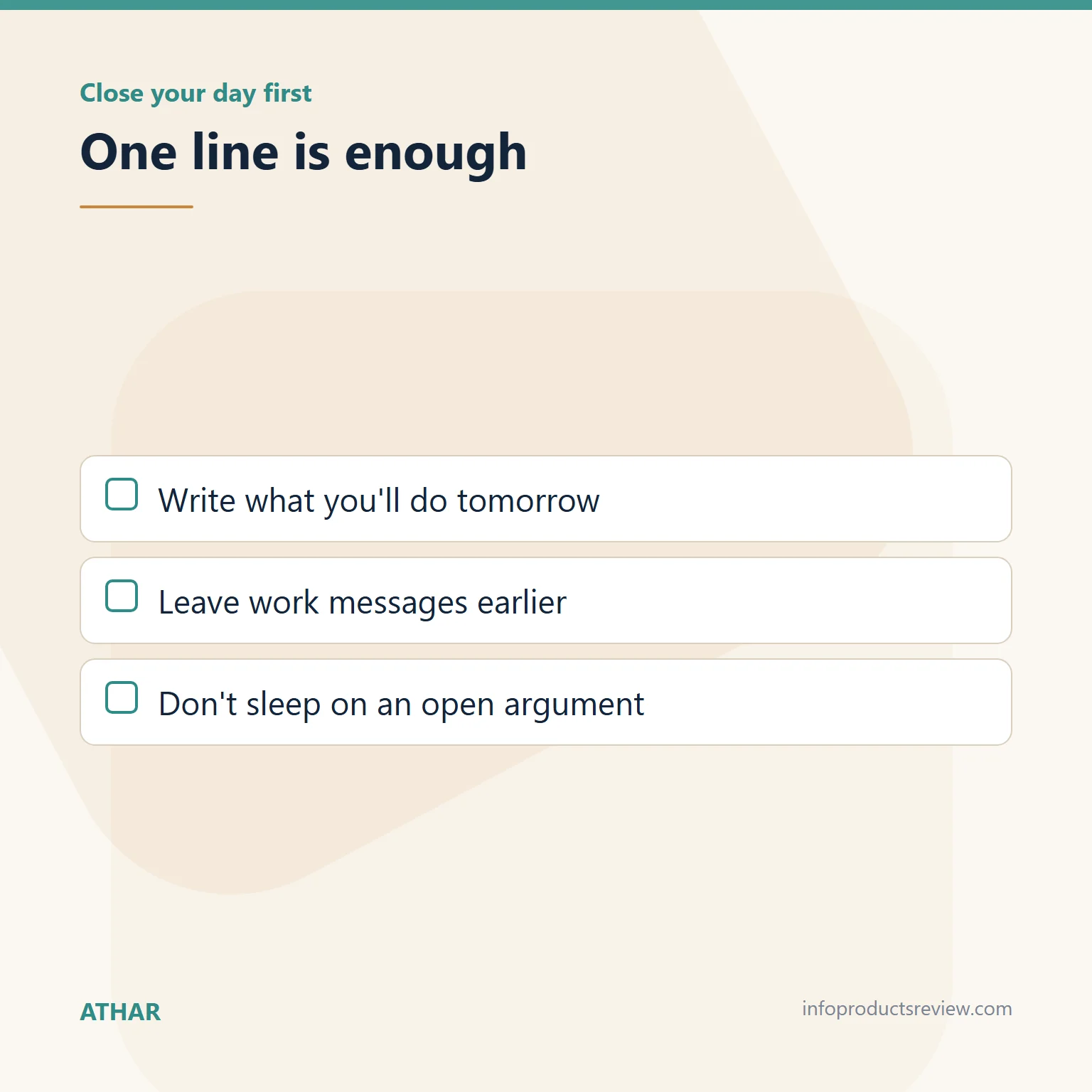 Checklist for closing your day before sleep