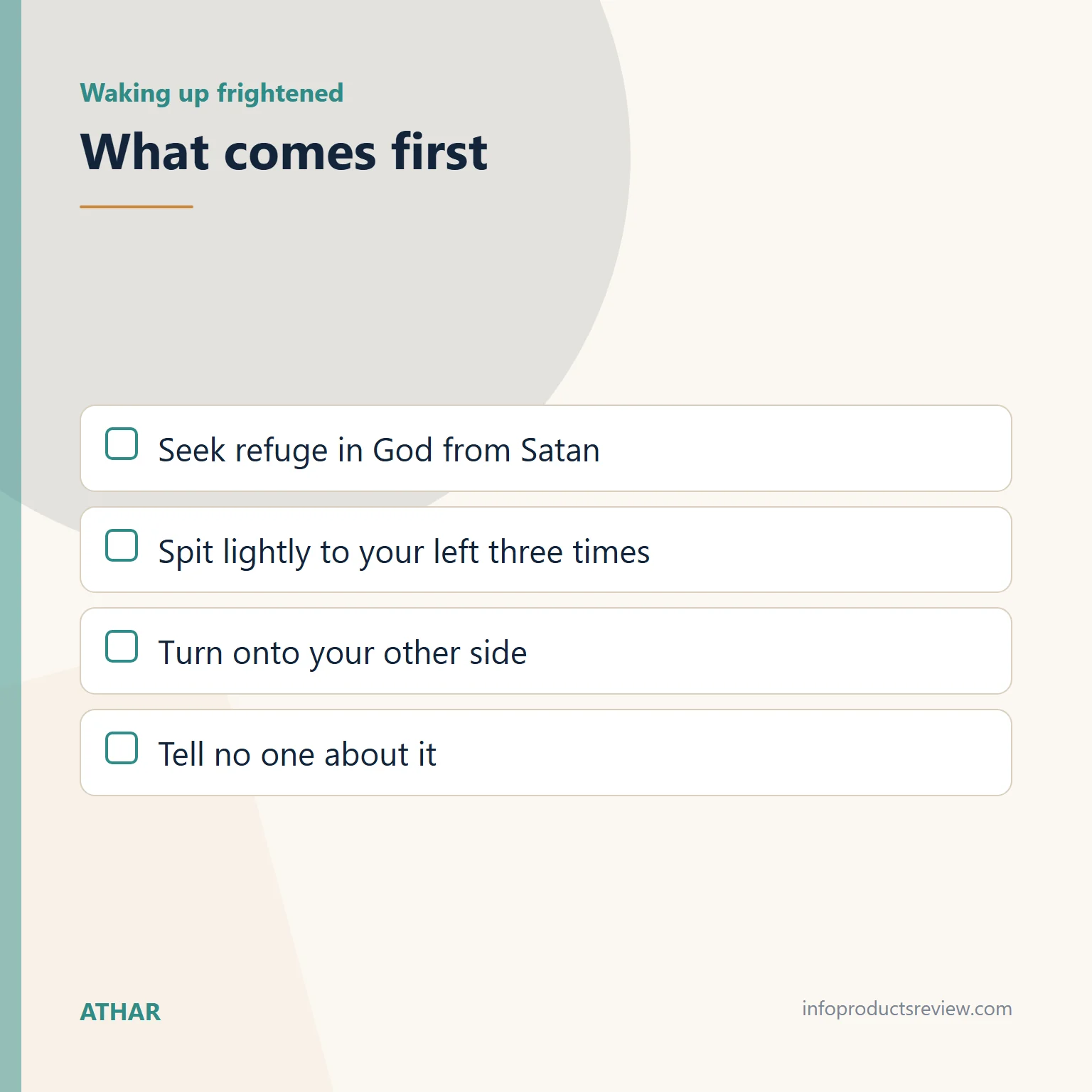 Checklist of the practical guidance after a distressing dream
