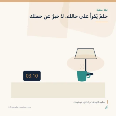 رسم تحريري لمصباح وساعة وكوب يرمز إلى ليلة متقطعة النوم