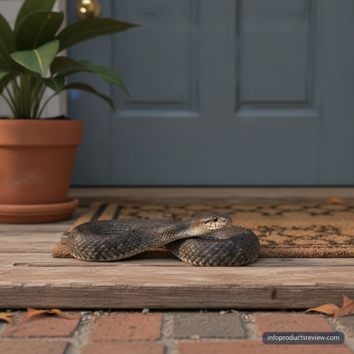 Black Snake Dream Meaning for a Married Woman: A Clear, Grounded Reading 16 A black snake on a home doorstep in plain evening light