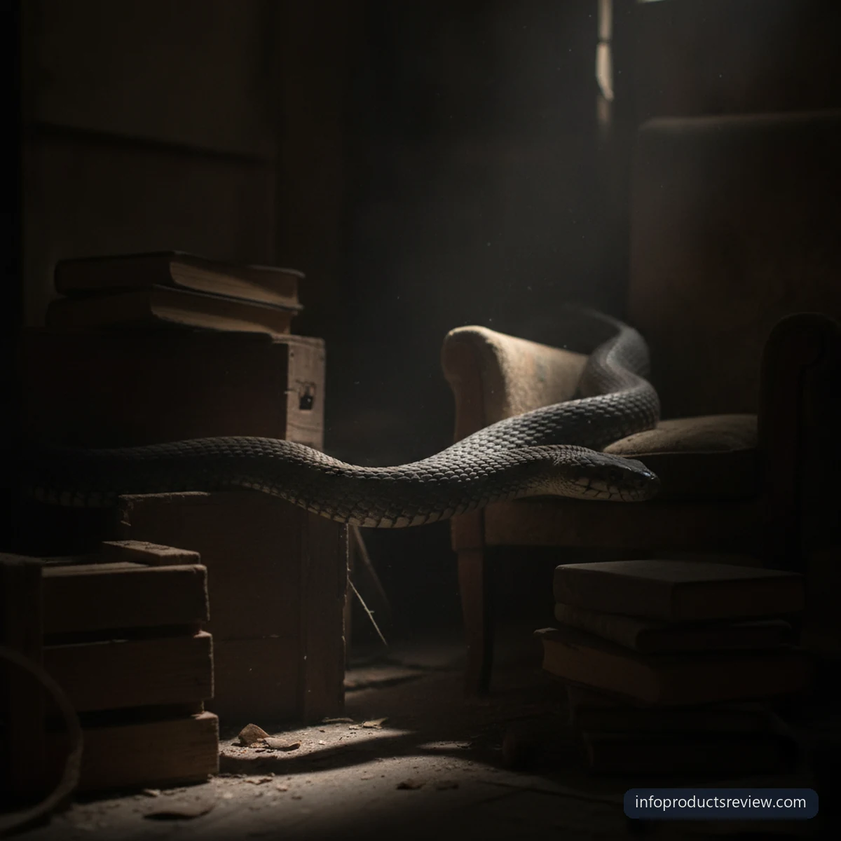 A dark snake whose colour is hard to judge in an unlit room