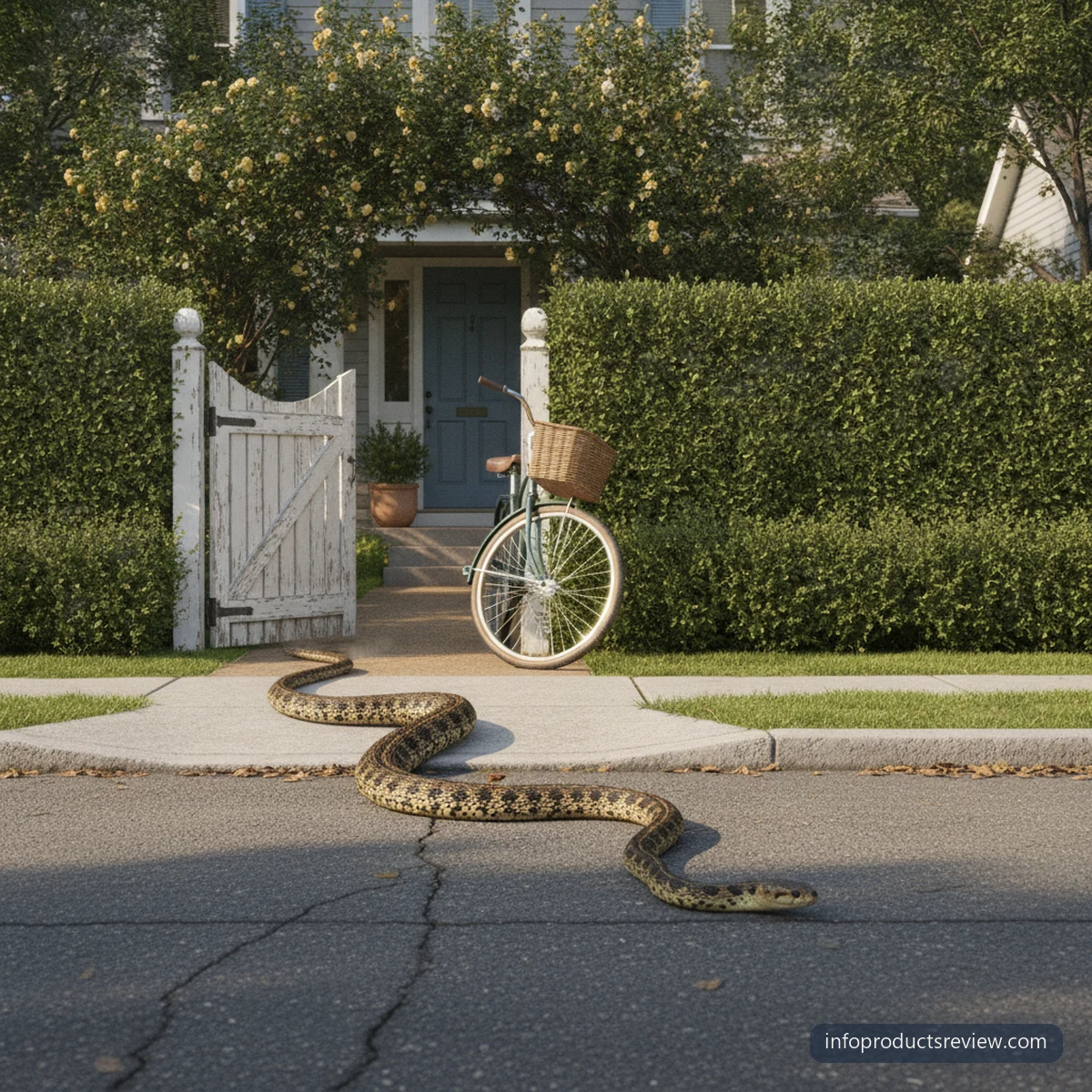 تفسير حلم الثعبان للمتزوجة: دلالات الرؤيا بحسب المكان والموقف 6 ثعبان يعبر رصيفًا أمام منزل عائلي في وضح النهار