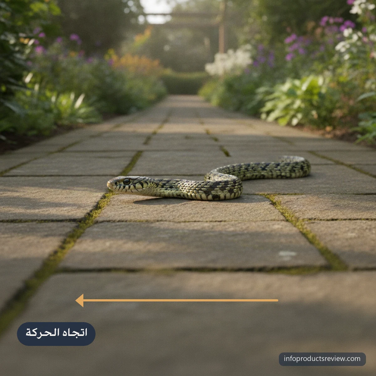 ثعبان يعبر ممر حديقة حجريًا من جانب إلى آخر
