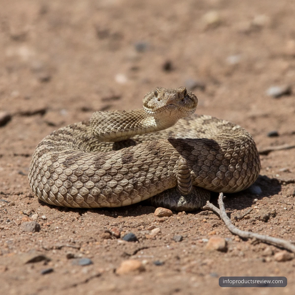 A snake in a raised alert posture on dry earth