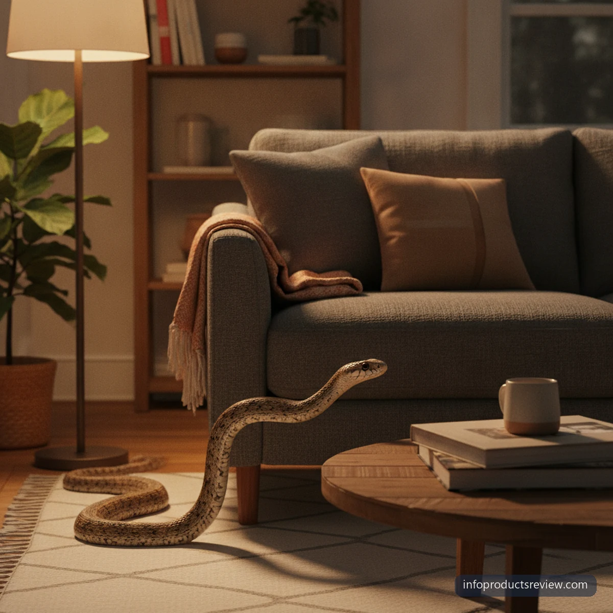 Snake Dream Meaning for a Single Woman: A Clear, Grounded Interpretation 6 A snake moving along the skirting board of a warm living room