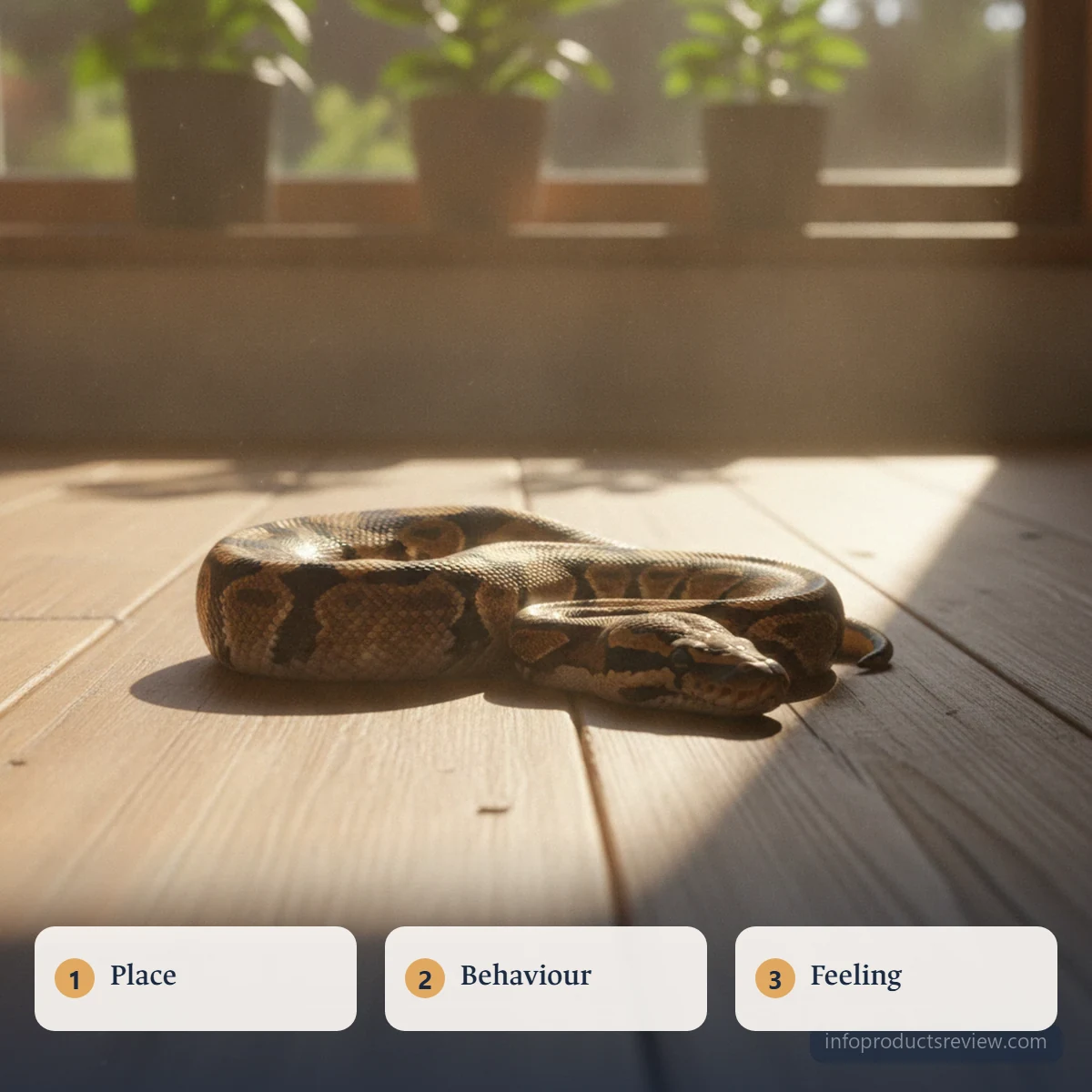 Snake Dream Meaning for a Single Woman: A Clear, Grounded Interpretation 7 A still snake on a wooden floor in a band of window light