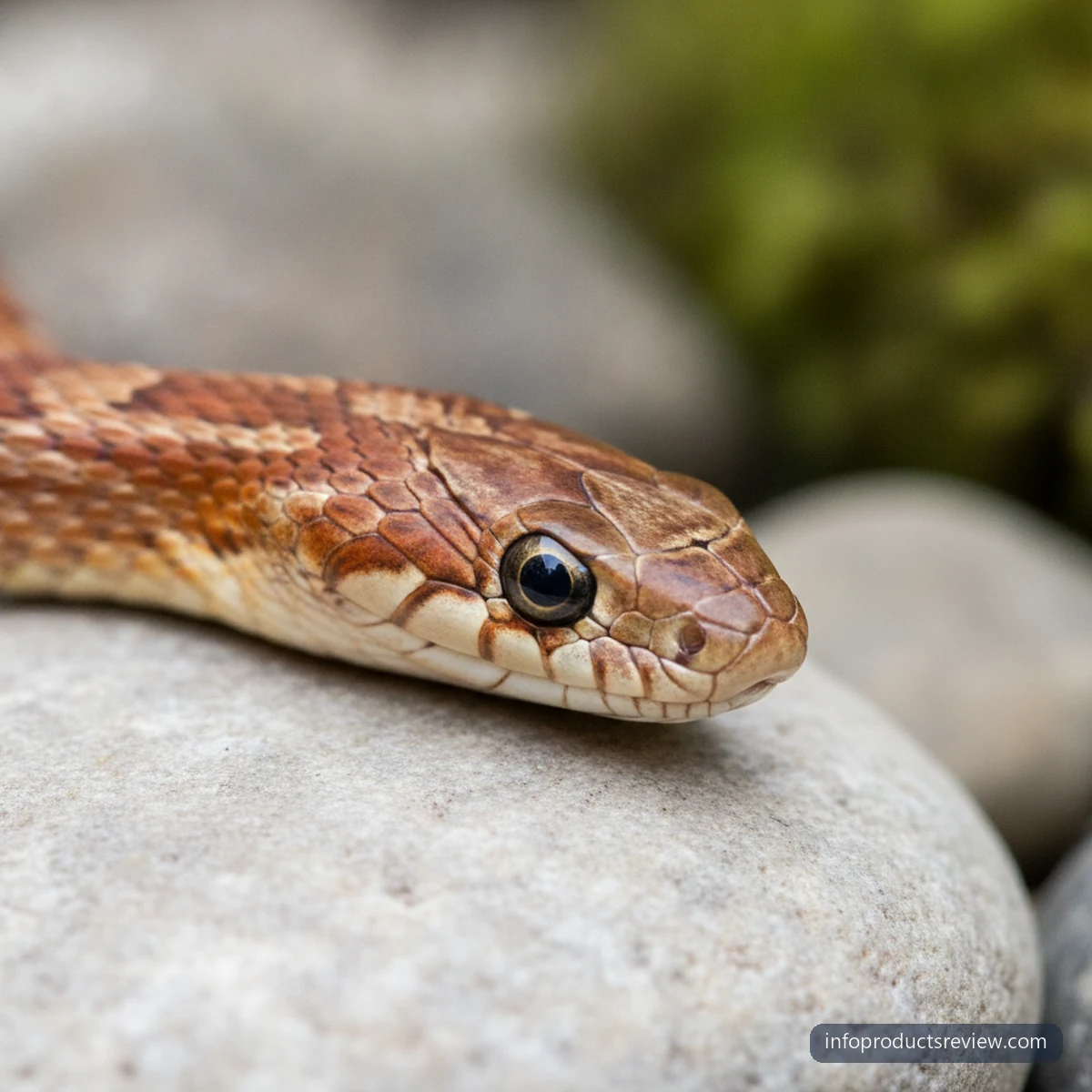 Snake Dream Meaning for a Single Woman: A Clear, Grounded Interpretation 9 A snake's head with closed mouth on smooth pale stone